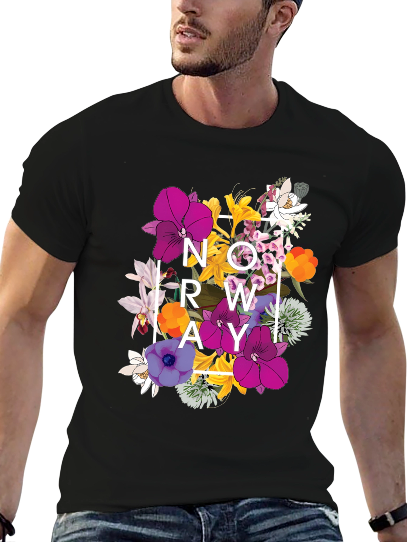 Black Floral Norway Graphic T-Shirt - Black view 6
