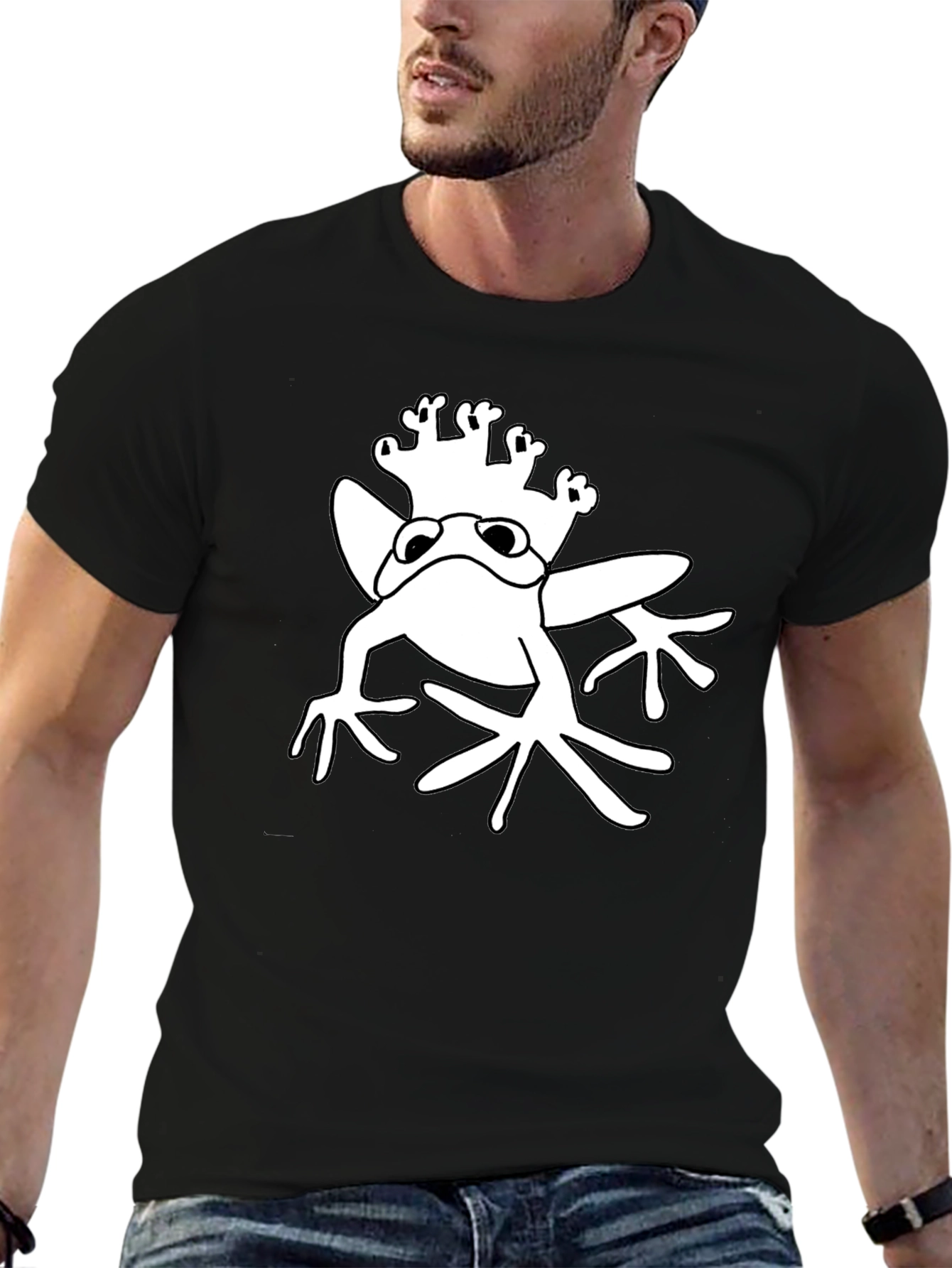 Black Frog Prince Graphic Tee - Black Cotton T-Shirt view 6
