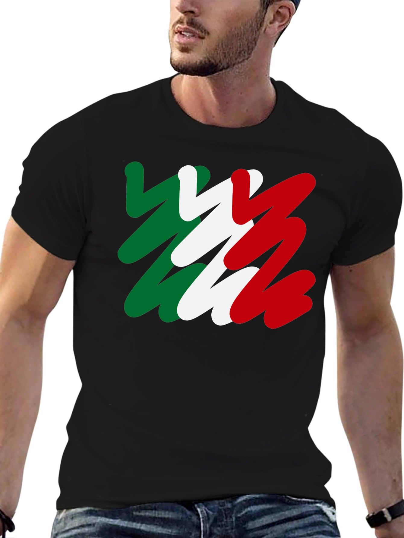Black Italian Flag T-Shirt - Black Cotton Tee view 6