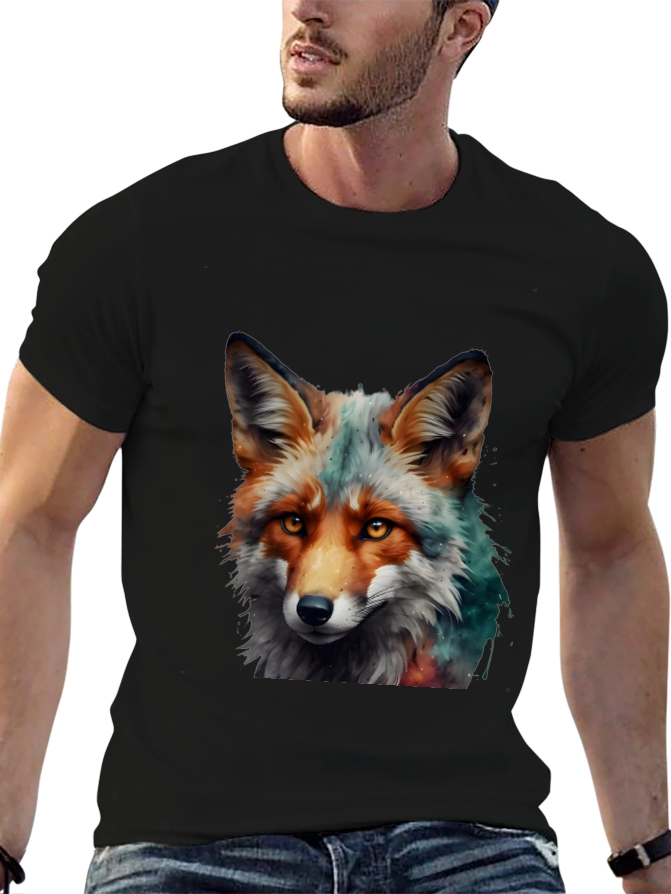 Black Fox Art Print Tee - Stylish Animal Graphic T-Shirt view 6