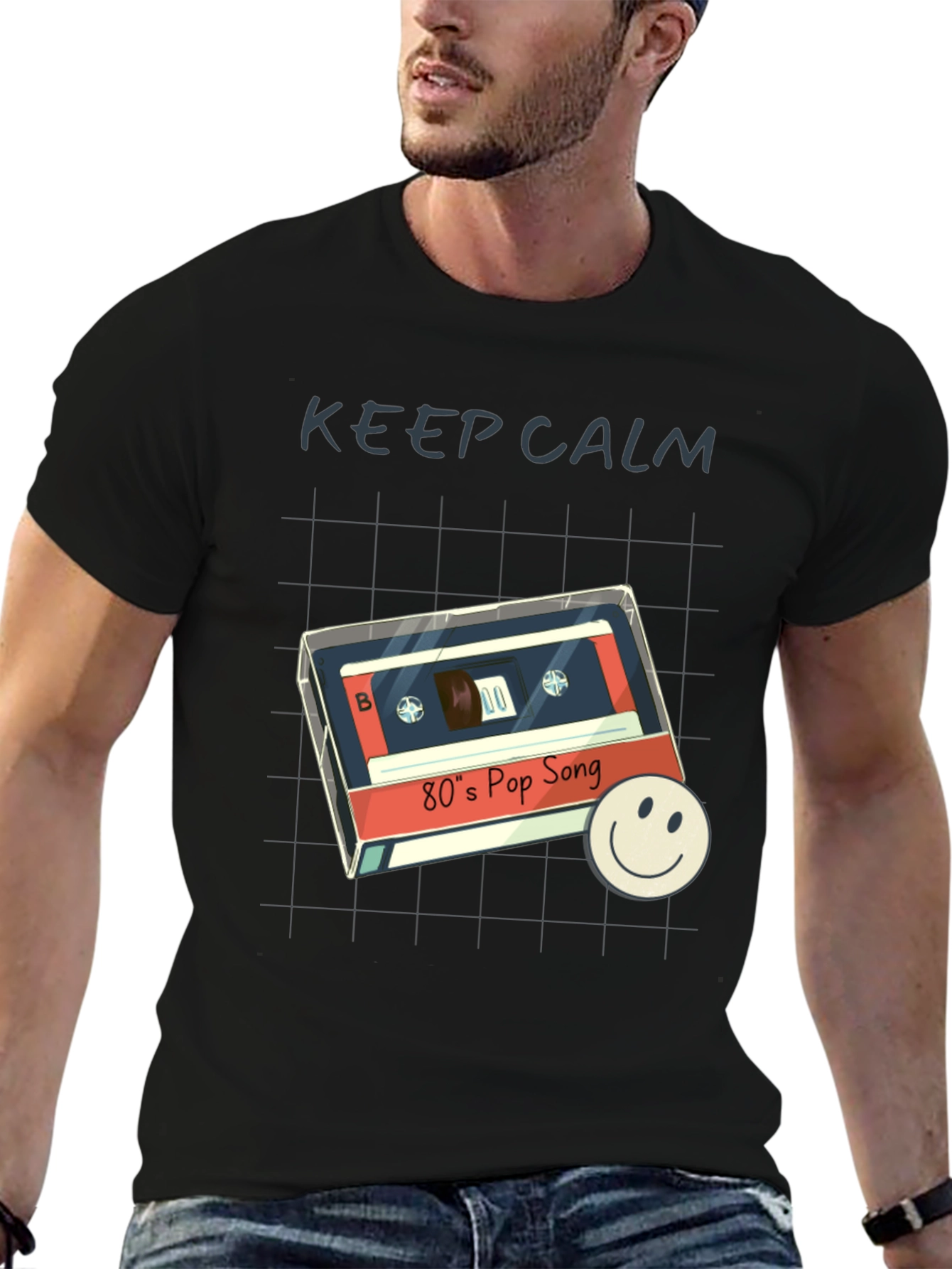 Black Retro 80's Pop Song T-Shirt - Keep Calm Style view 6