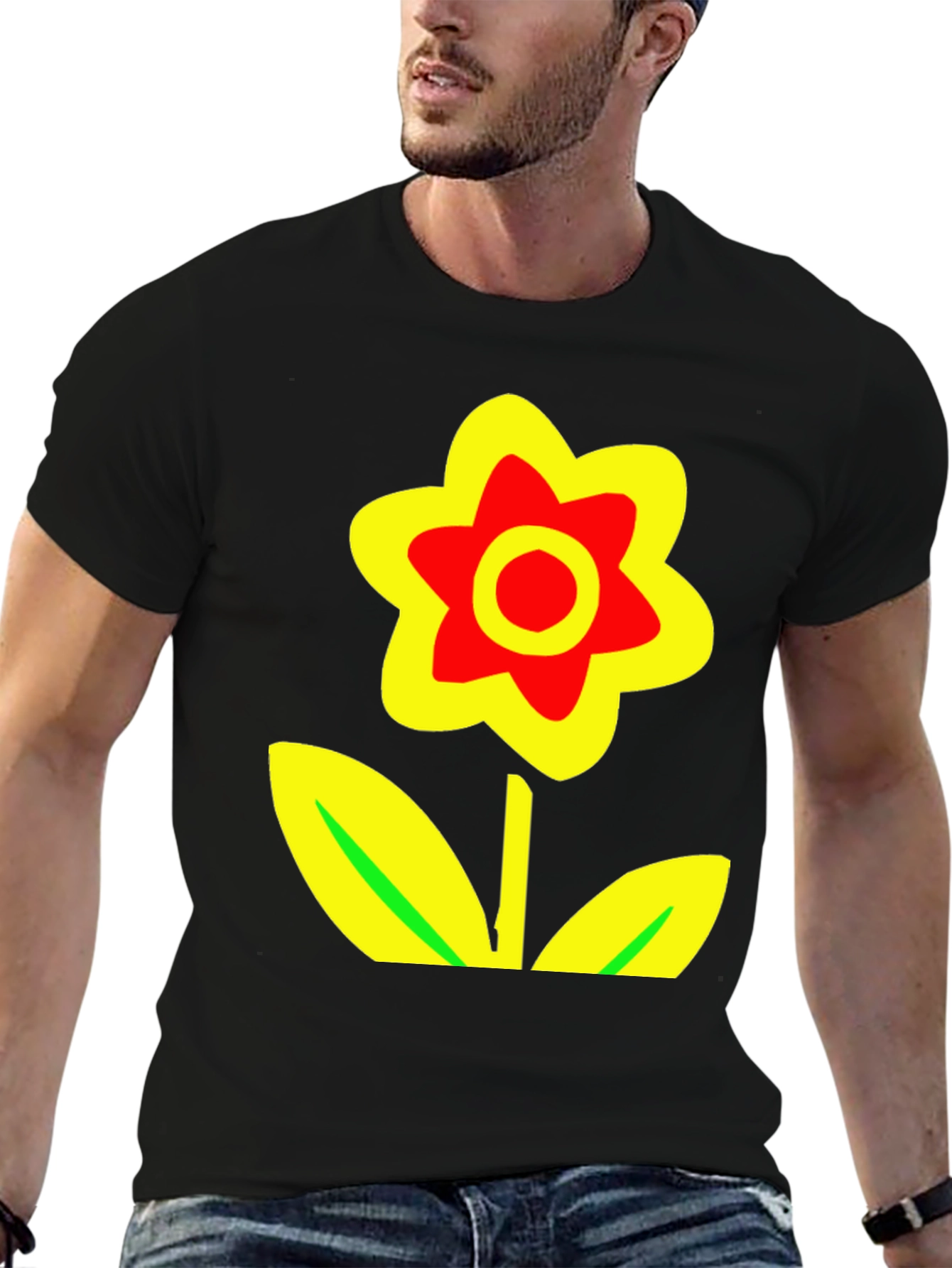 Black Bold Flower Graphic Tee - Black Cotton Blend view 6
