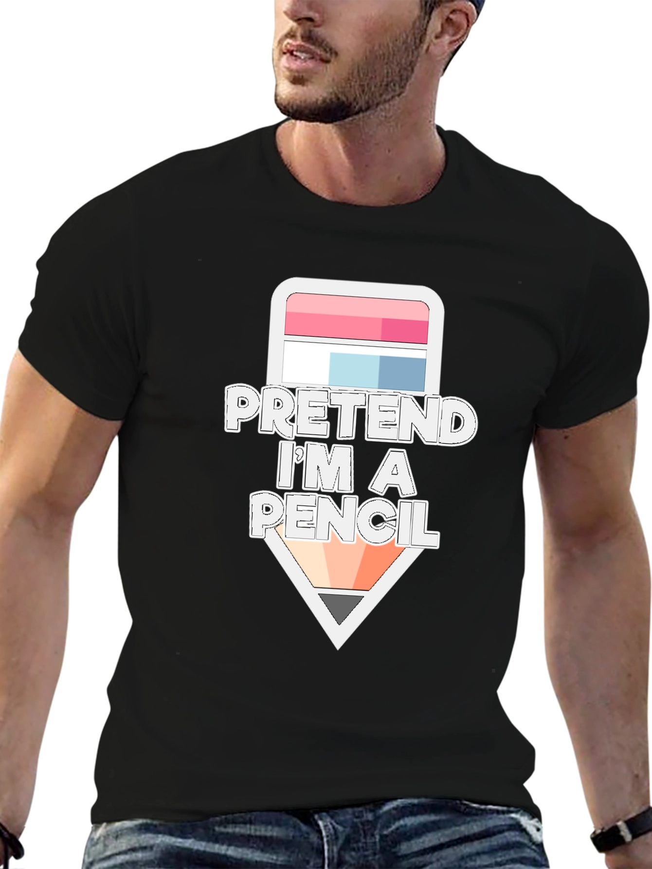 Black Pretend I'm a Pencil Funny Graphic T-Shirt view 6