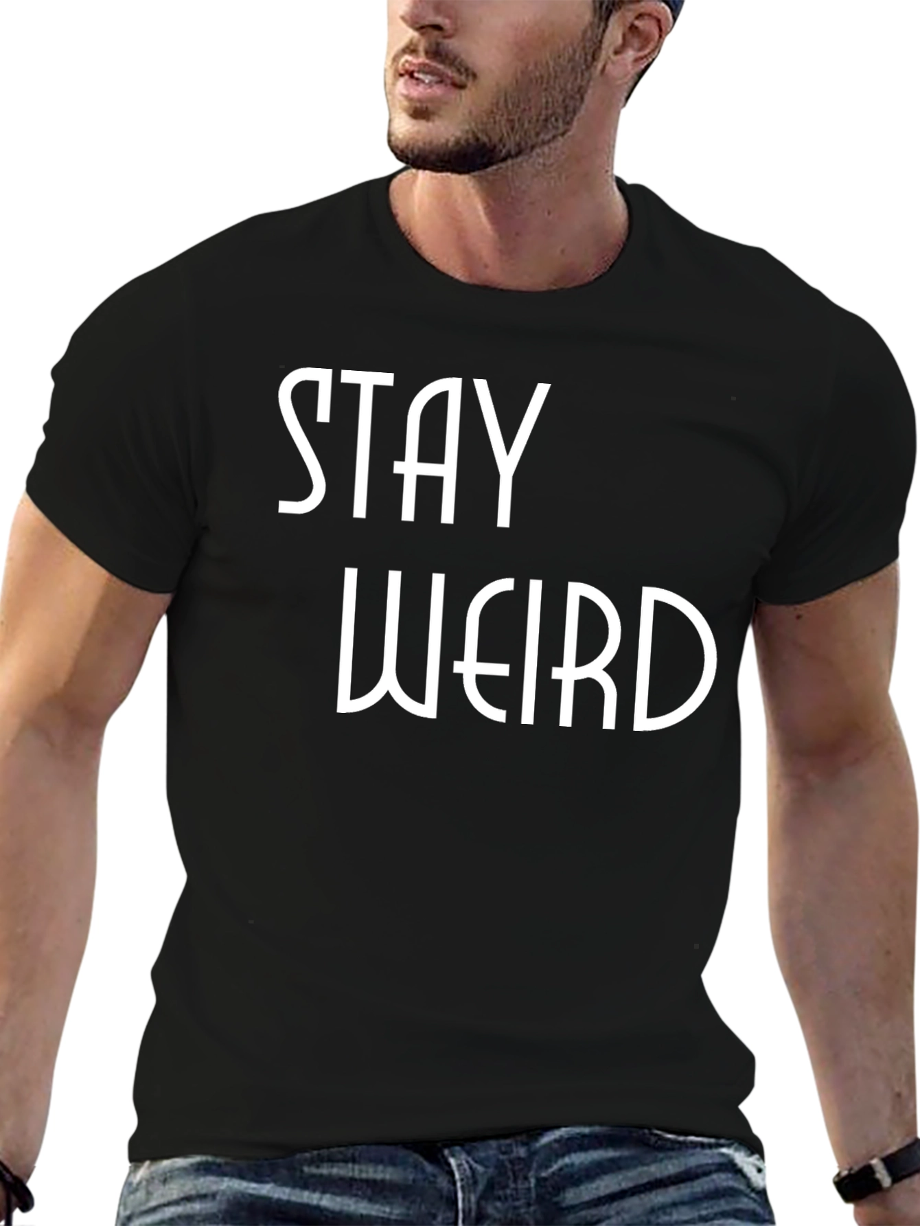 Black Stay Weird Graphic Tee - Black Cotton Blend view 6