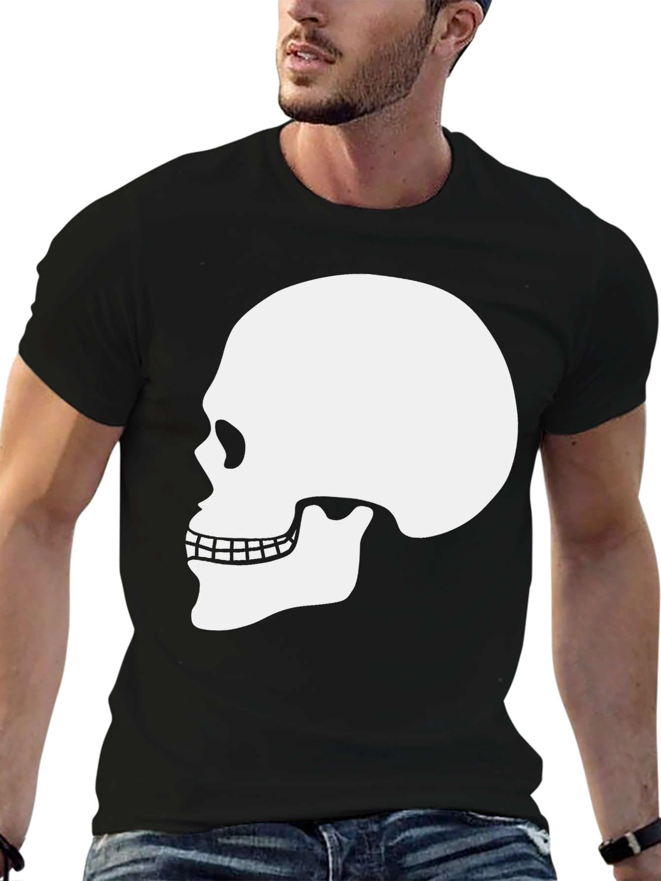 Black Skull Graphic Tee - Black Cotton T-Shirt view 6