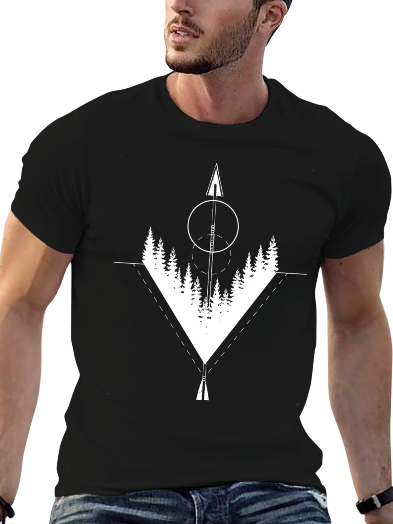 Black Geometric Forest Arrow Graphic Black T-Shirt view 6