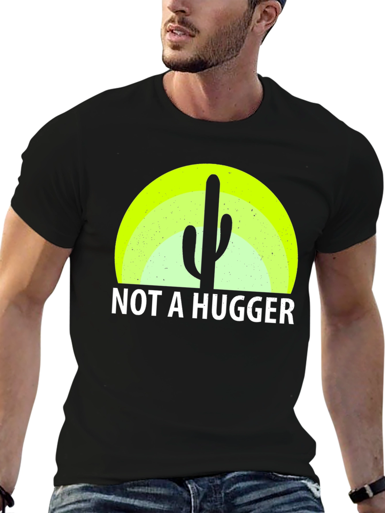 Black Not a Hugger Cactus Graphic Tee - Funny Sarcastic Shirt view 6