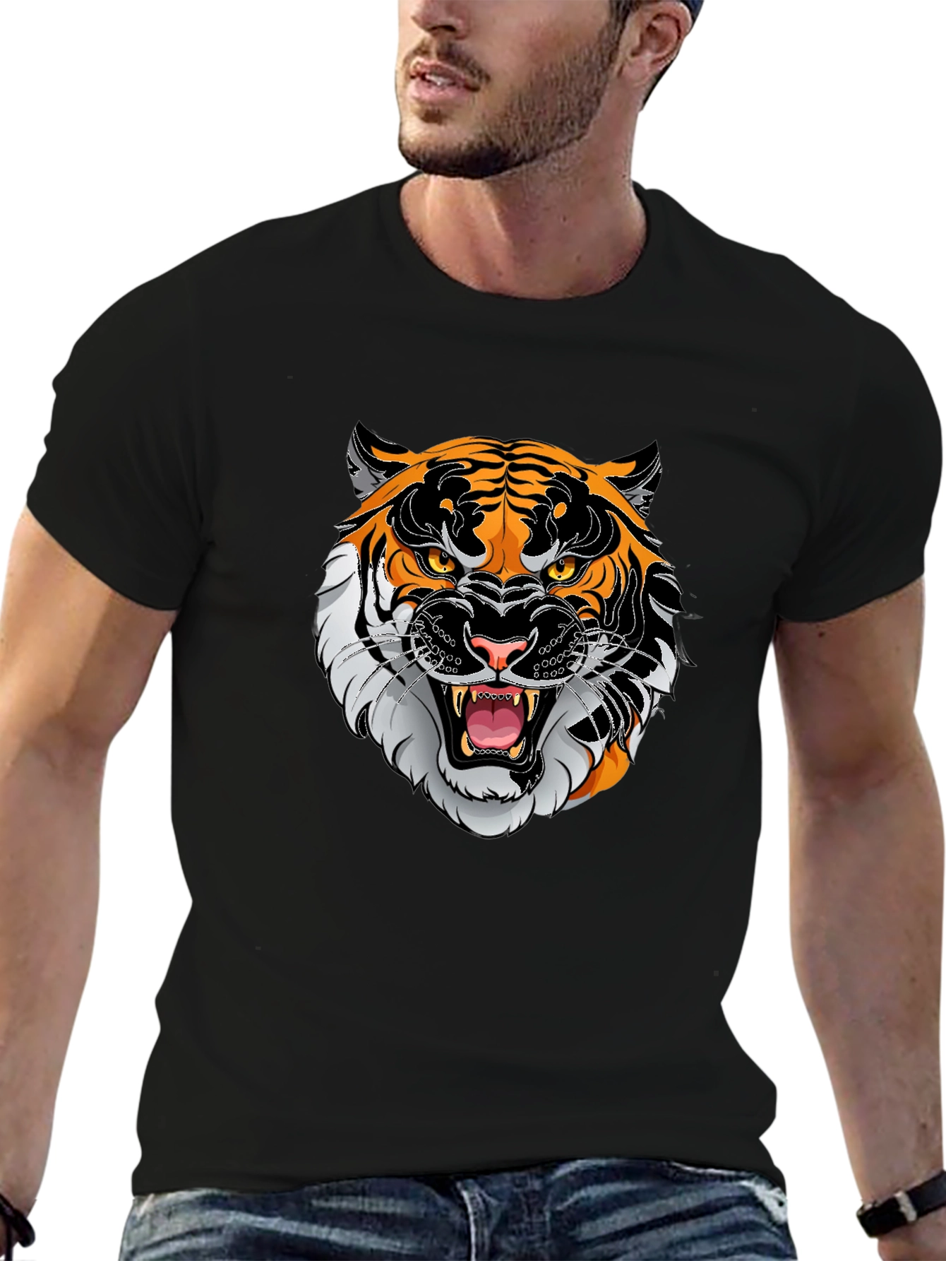 Tiger Graphic Print Black T-Shirt - 6