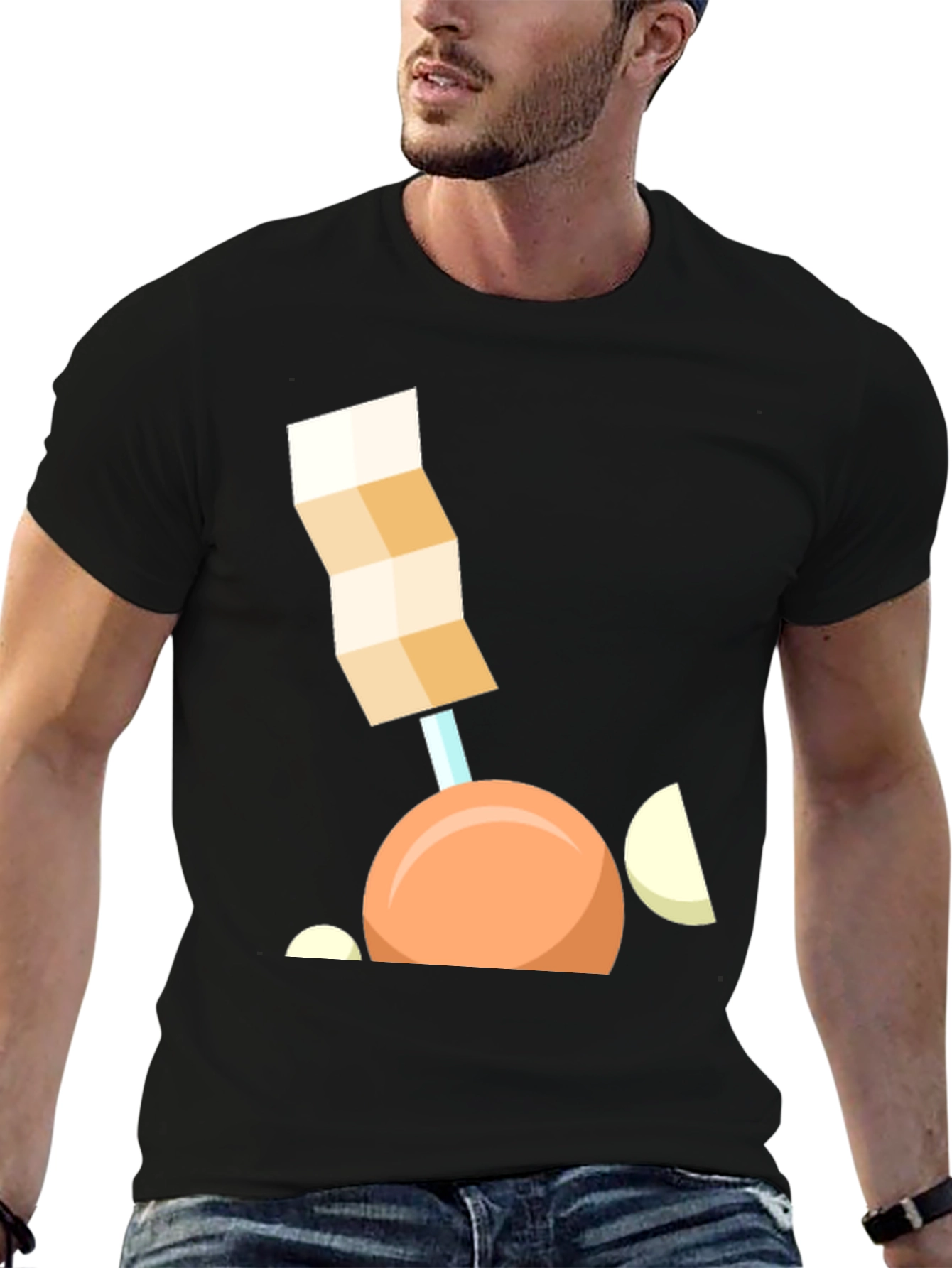 Black Geometric Onion Cartoon T-Shirt view 6