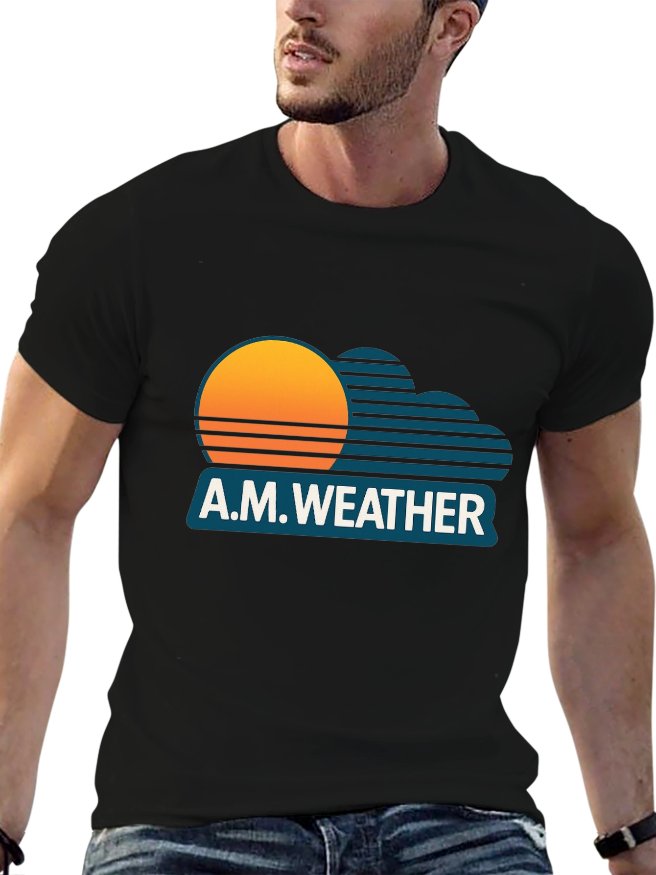 Black A.M. Weather Graphic Tee - Retro Sunset Style view 6