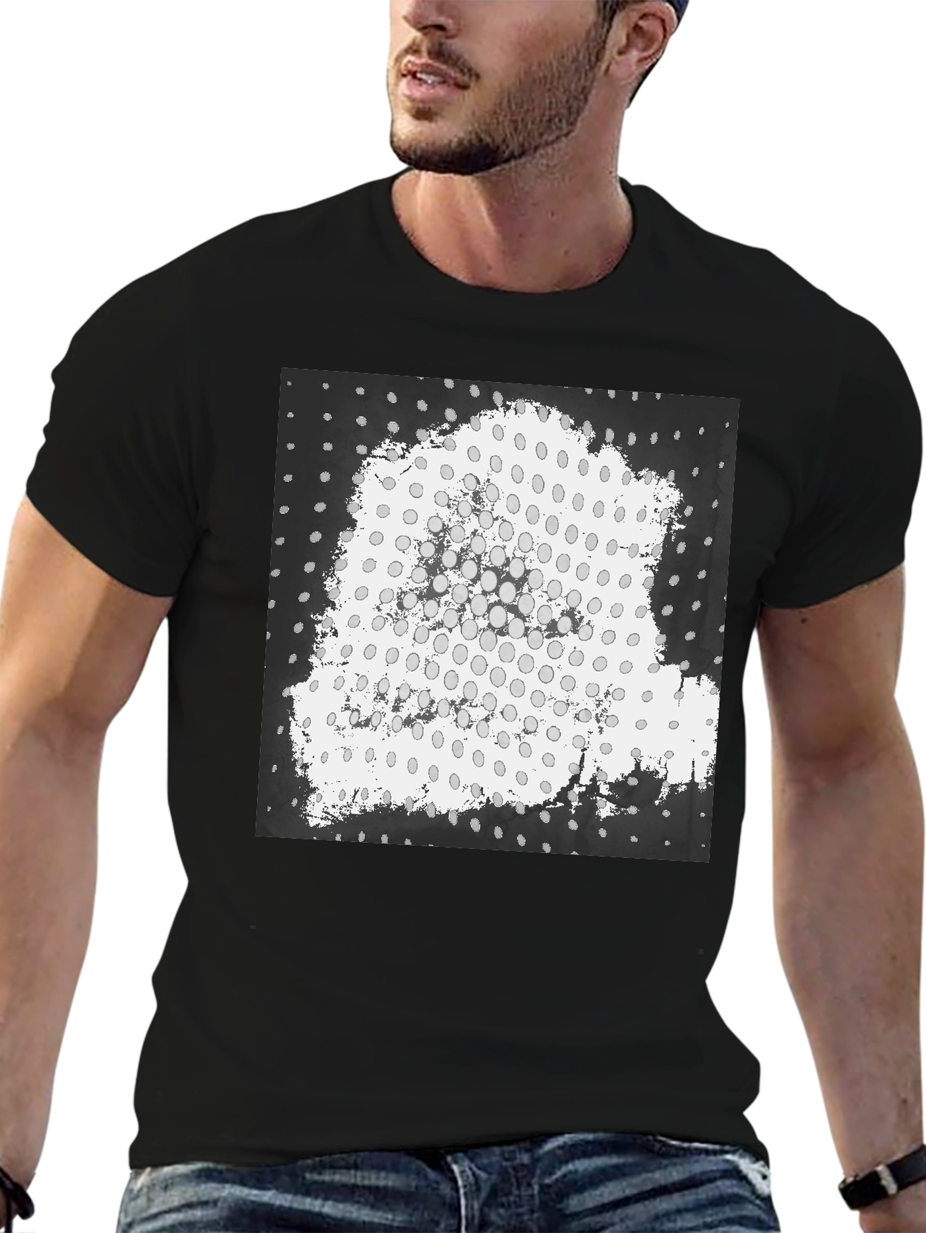 Black Abstract Graphic Print Black Cotton Casual T-Shirt view 6