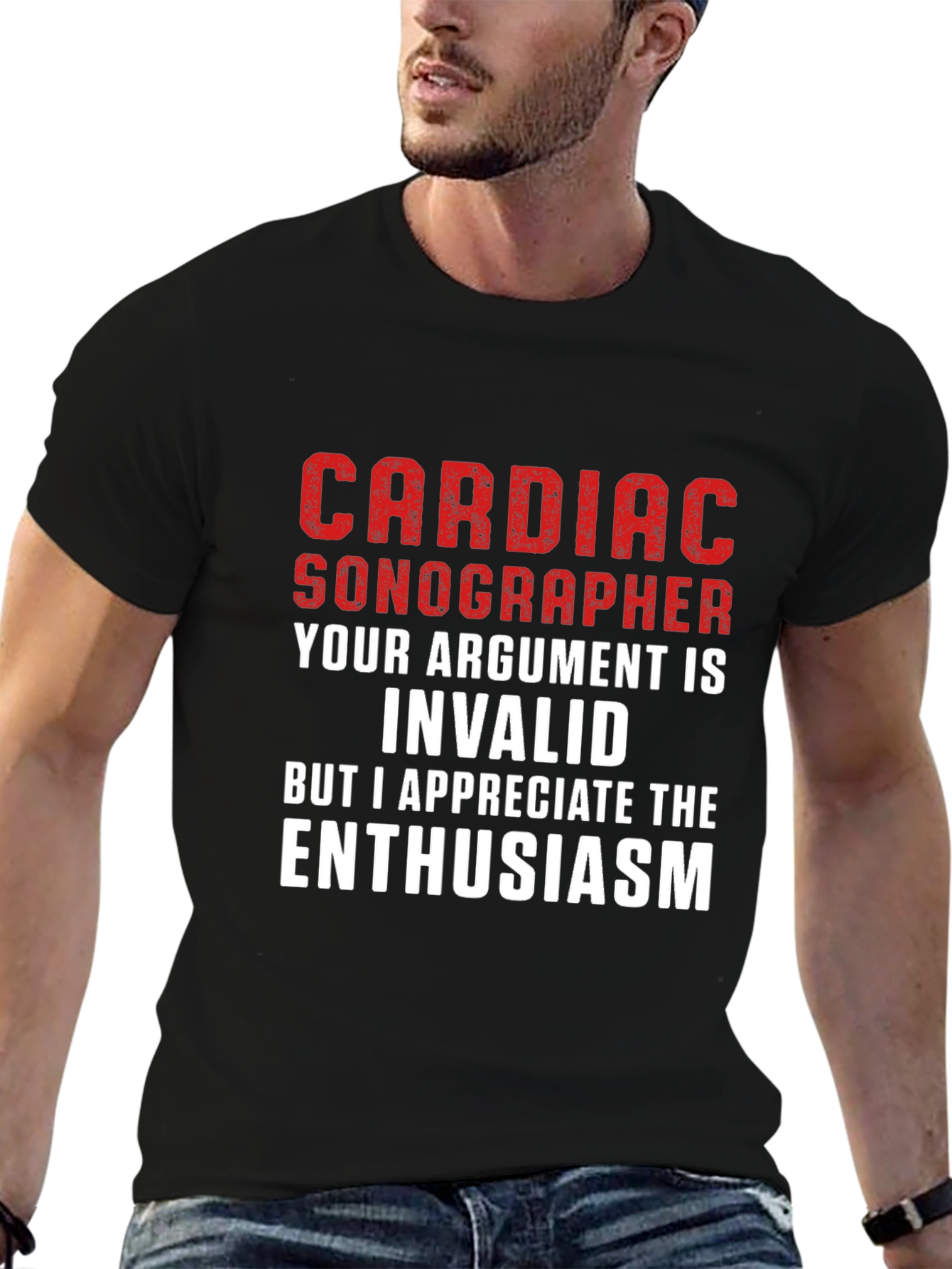 Black Cardiac Sonographer T-Shirt - Funny Argument Humor view 6