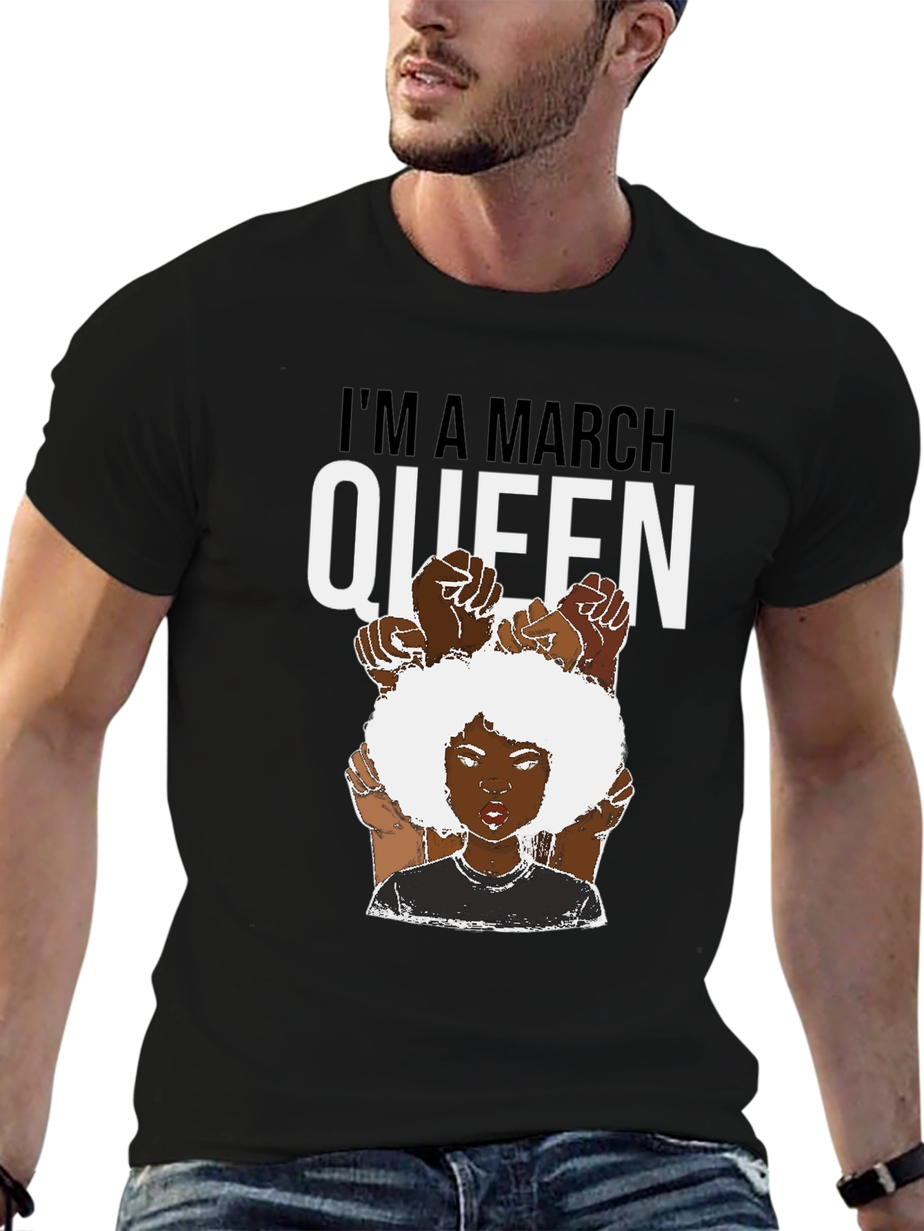 Black I'm a March Queen Black T-Shirt view 6