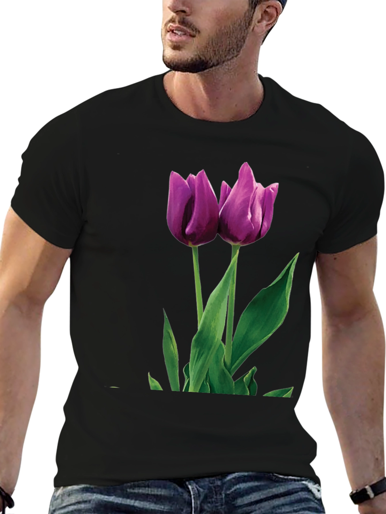 Black Tulip Graphic T-Shirt - Black Cotton Blend view 6