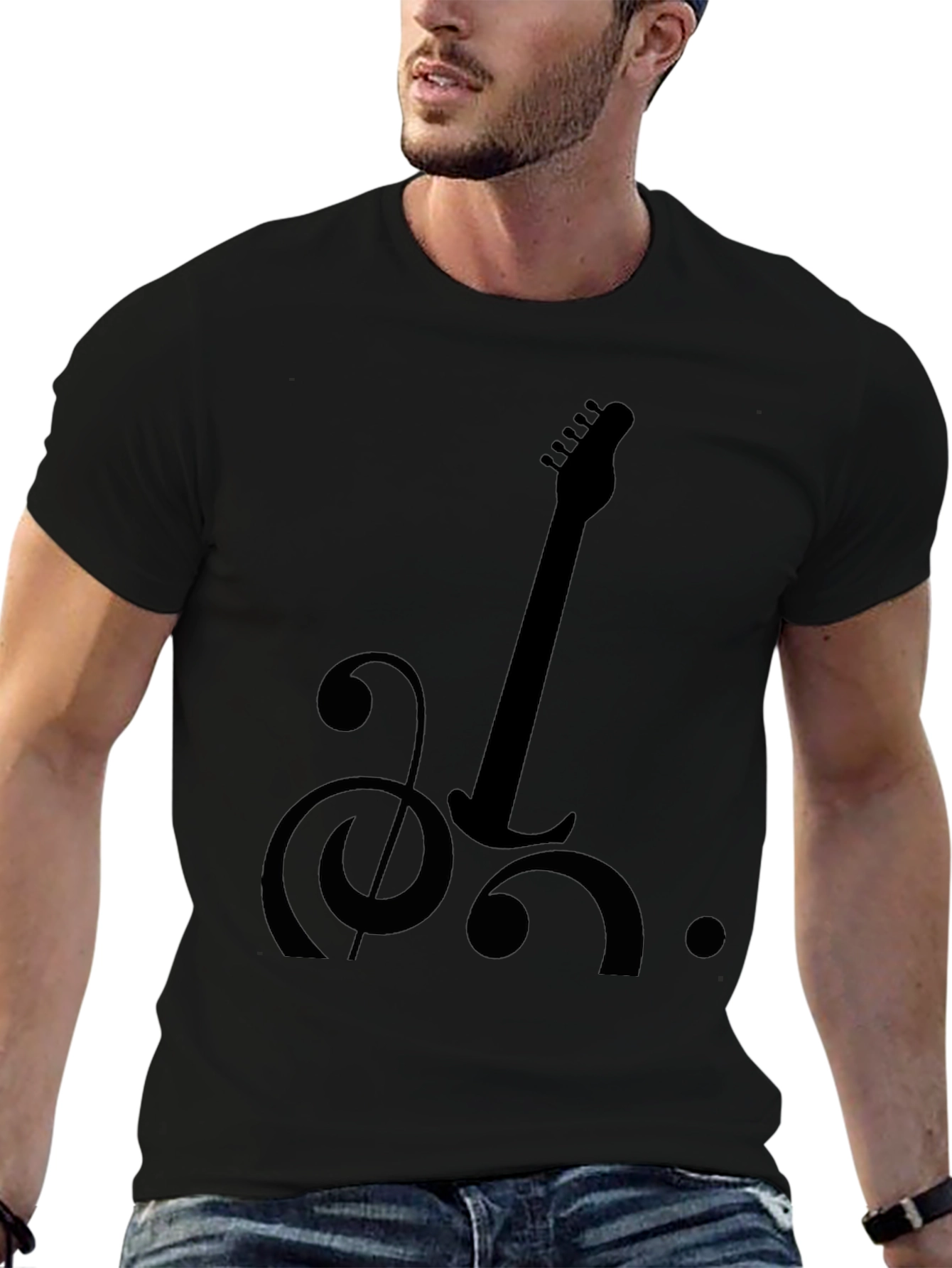 Black Musical Guitar Graphic Tee - Black Cotton Blend view 6