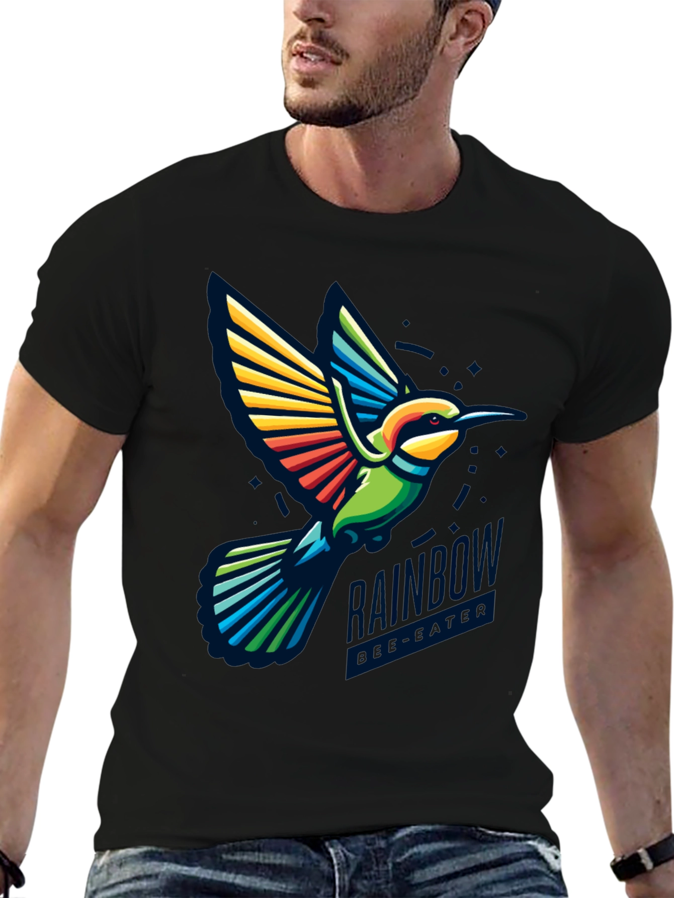 Black Rainbow Hummingbird Graphic Tee - Stylish Bird Lover Shirt view 6