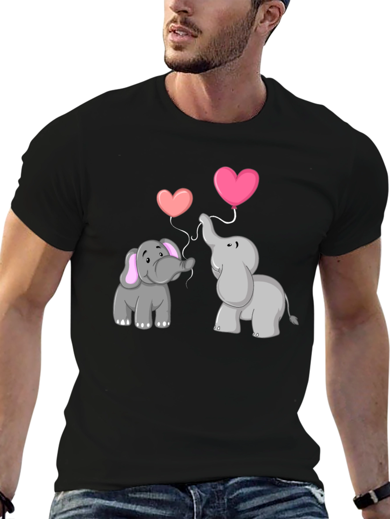 Black Elephant Love T-Shirt - Heart Balloon Design view 6