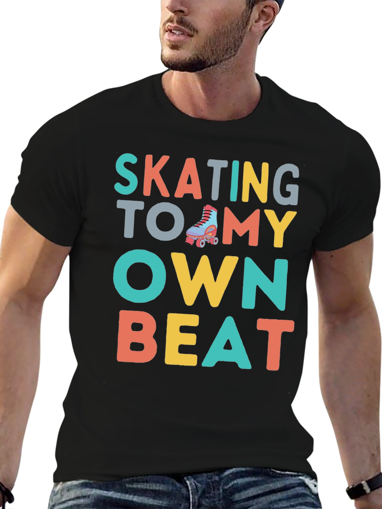 Black Skating To My Own Beat Roller Skate Graphic T-Shirt view 6