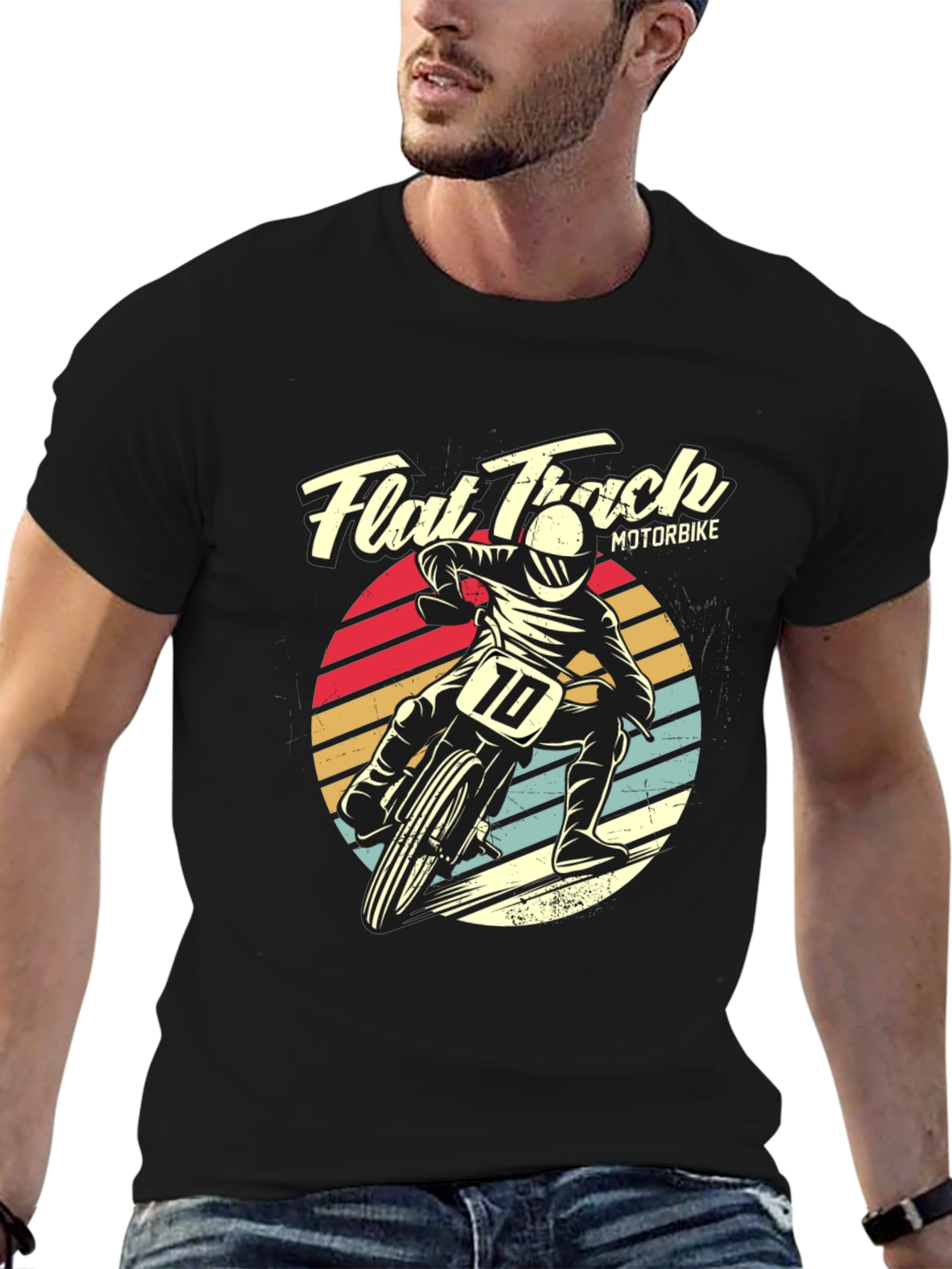 Black Flat Track Motorbike Graphic T-Shirt view 6