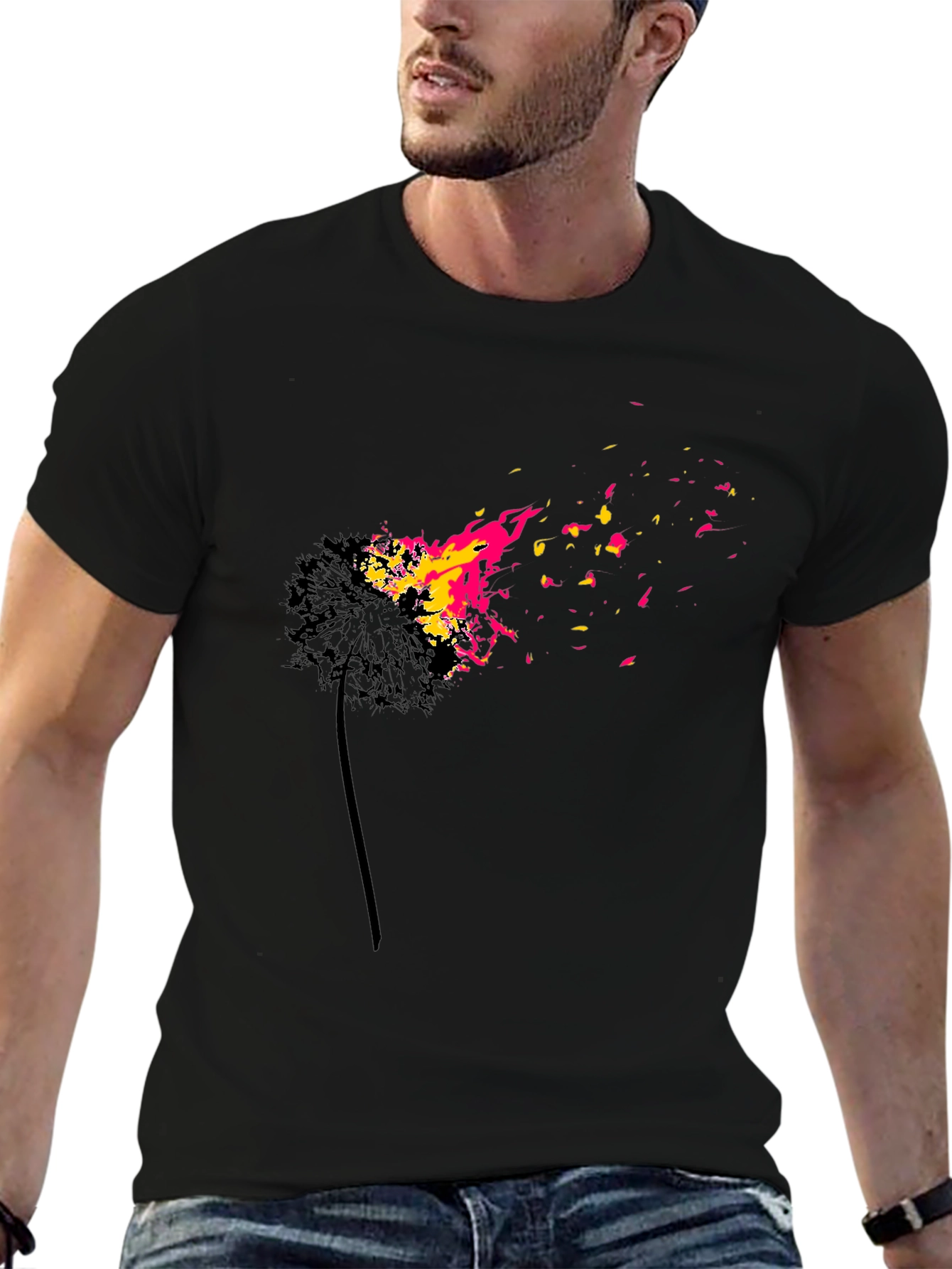 Black Burning Dandelion Graphic T-Shirt view 6