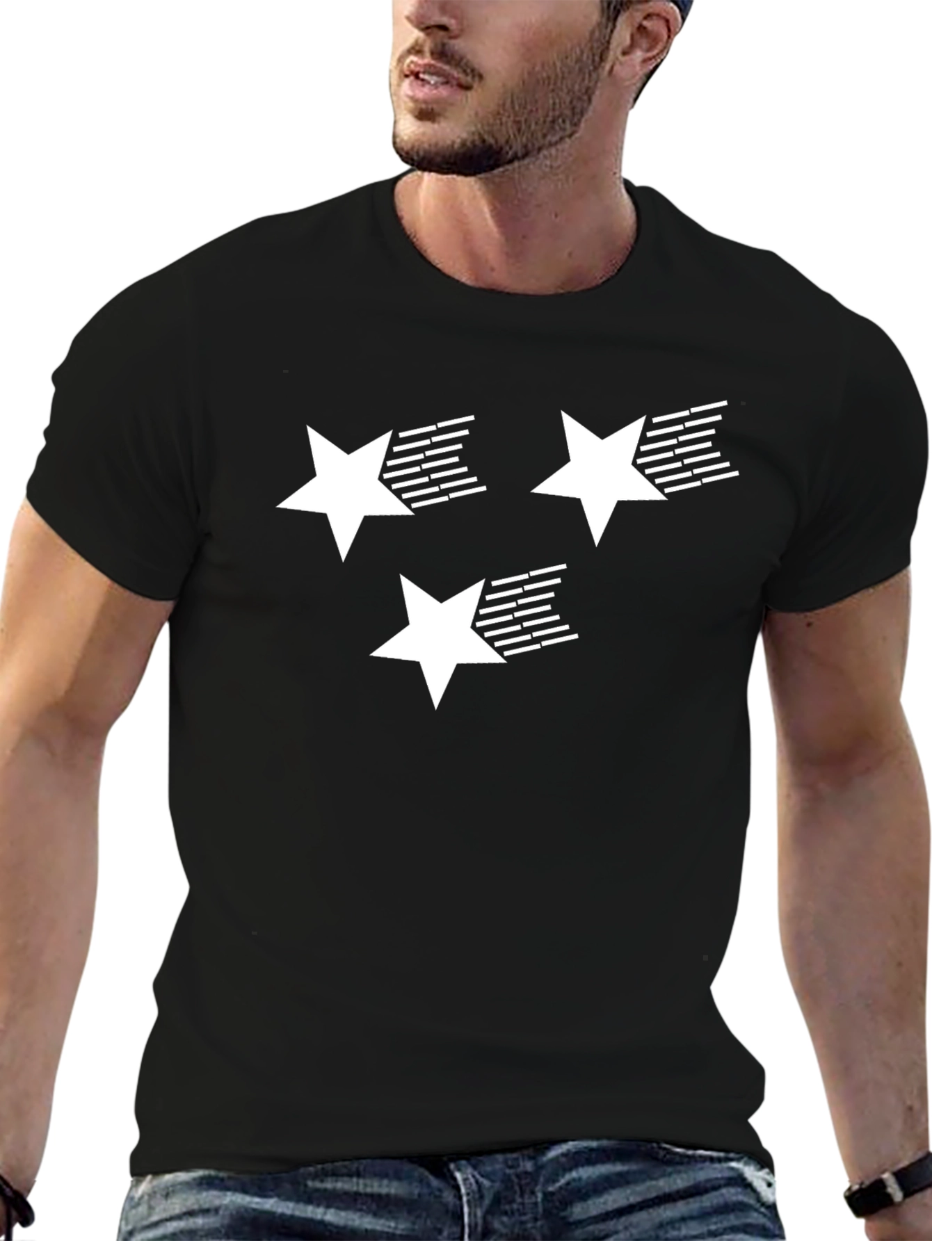 Black Stars Graphic T-Shirt | Black Cotton Tee view 6