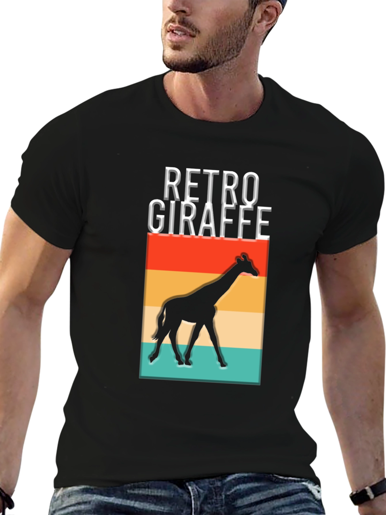 Black Retro Giraffe Graphic T-Shirt - Vintage Style view 6