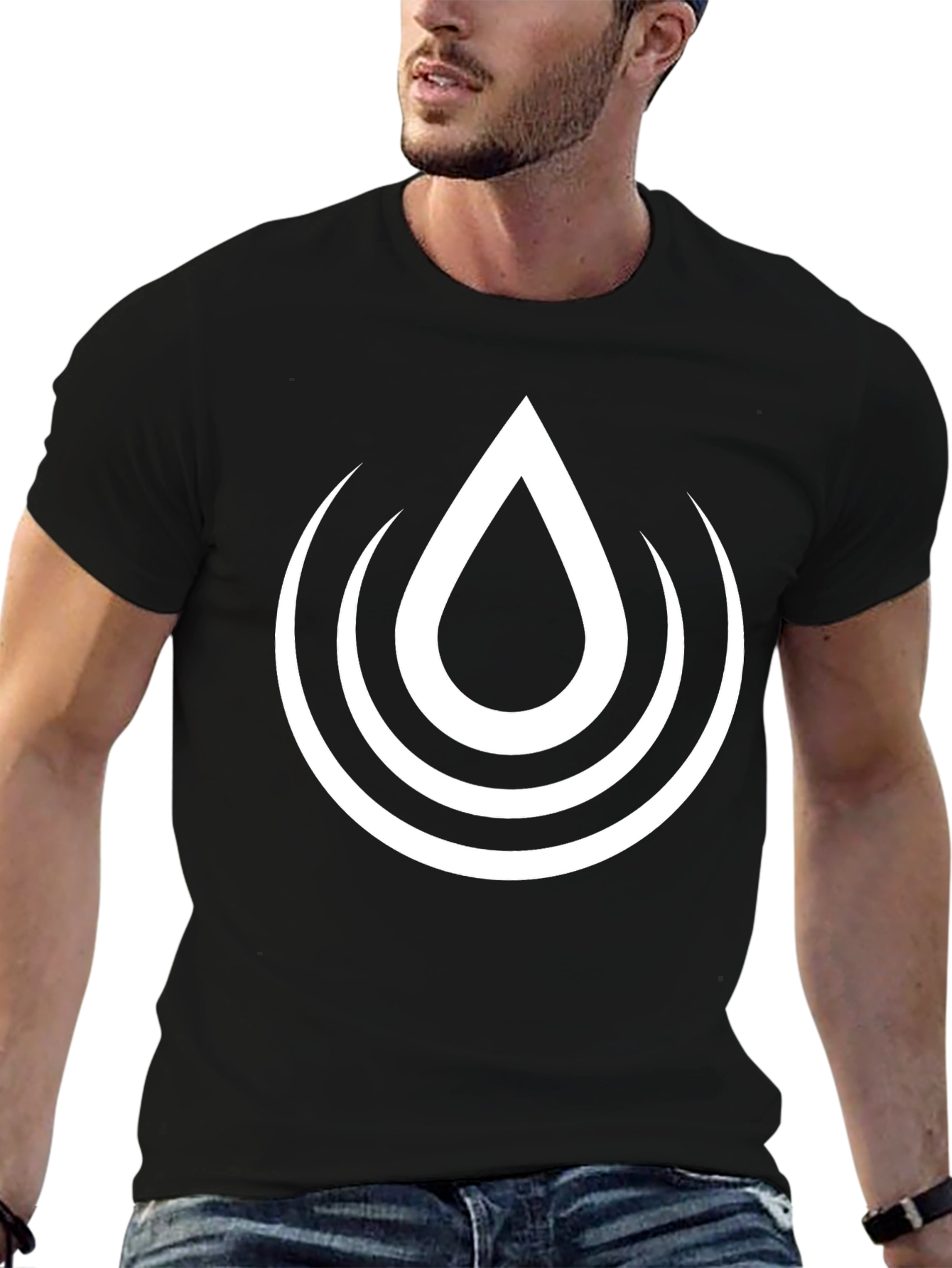 Black Black Graphic Tee - Water Drop Design view 6