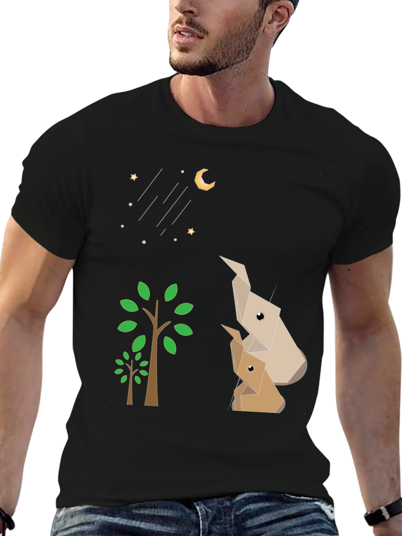 Black Origami Animals Black Graphic Tee view 6