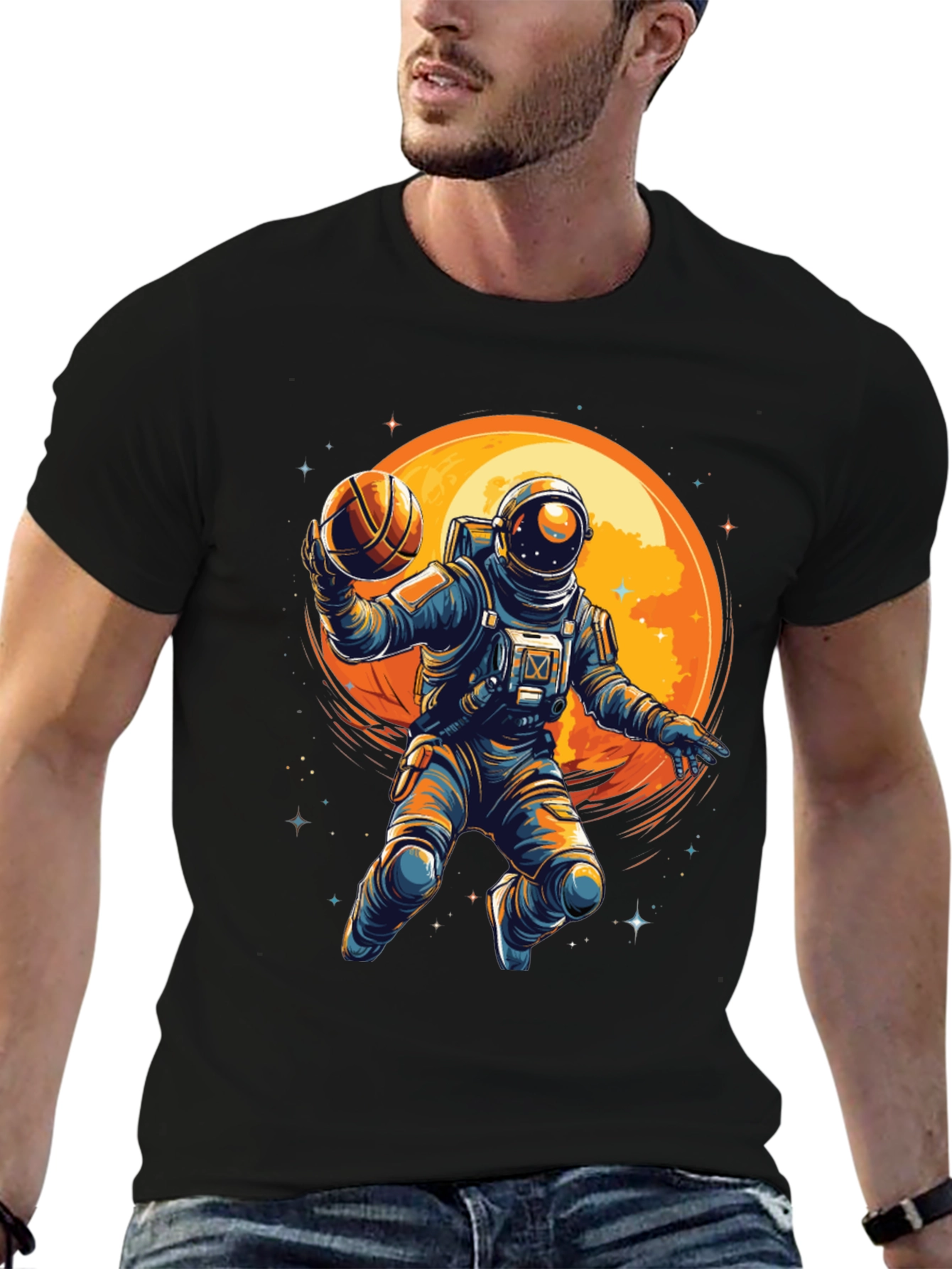 Black Astronaut Basketball Graphic T-Shirt view 6