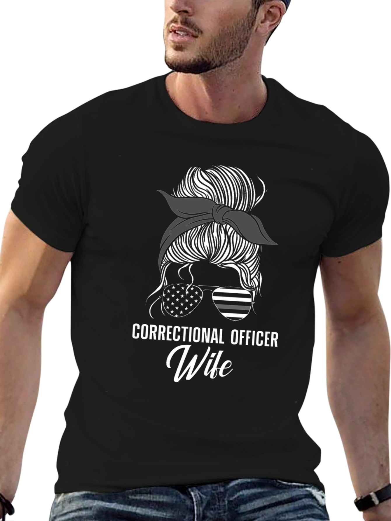 Black Correctional Officer Wife Graphic T-Shirt view 6