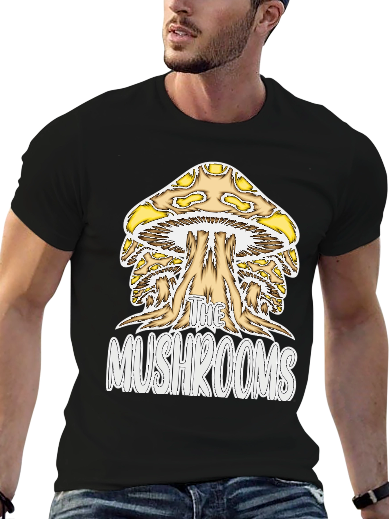 Black The Mushrooms Graphic Tee - Black Cotton Blend Shirt view 6