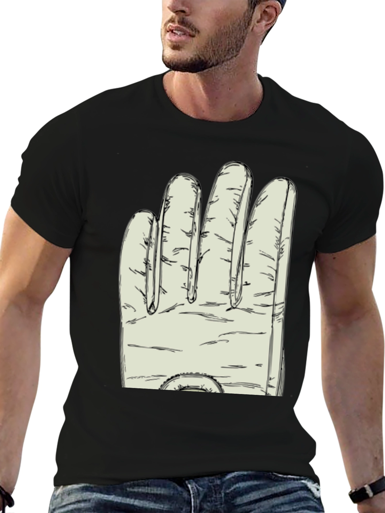 Black Novelty Glove Graphic T-Shirt - Soft Cotton Blend view 6