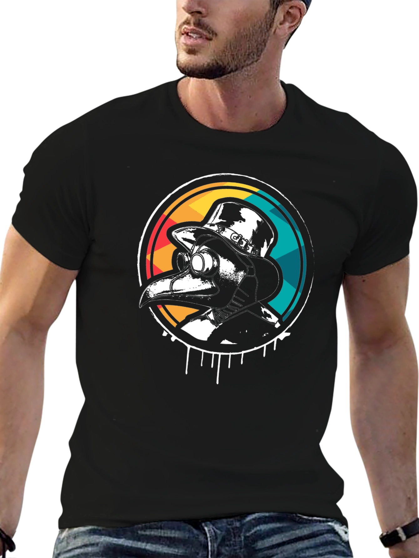 Black Plague Doctor Retro T-Shirt view 6