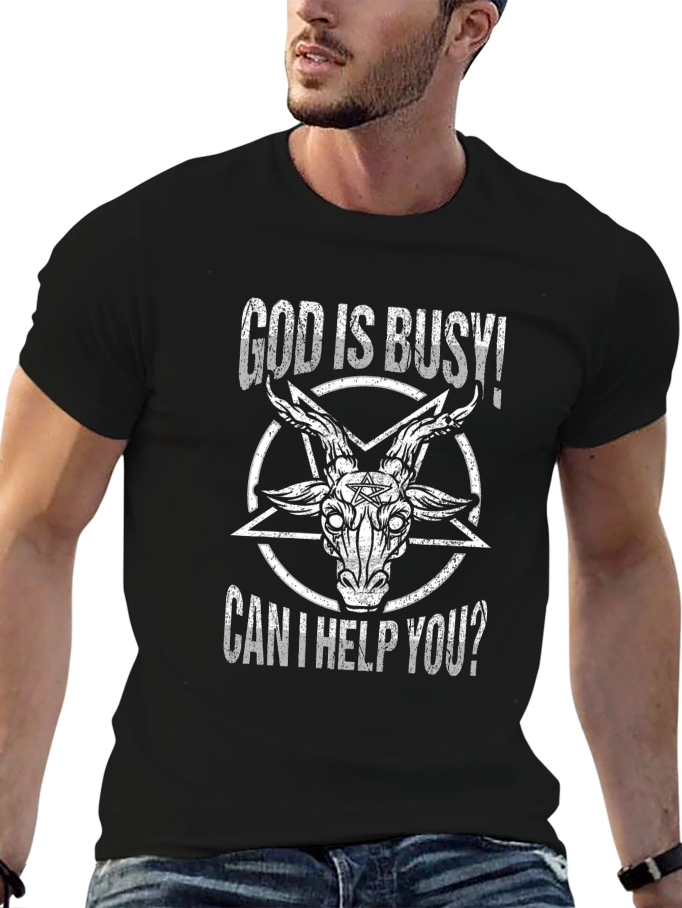 Black God is Busy Satanic Goat Graphic T-Shirt view 6