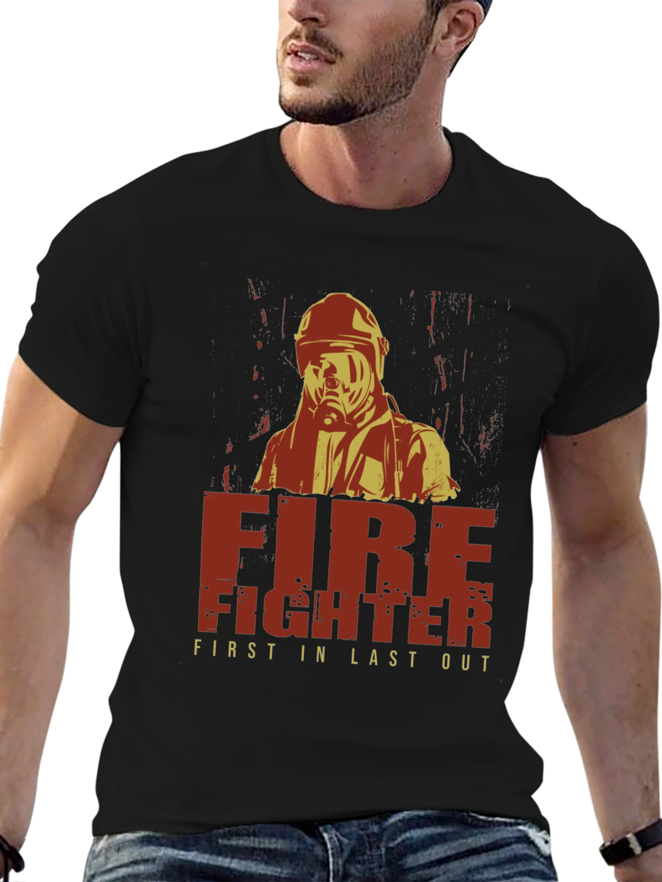 Black Firefighter First In Last Out Graphic T-Shirt view 6
