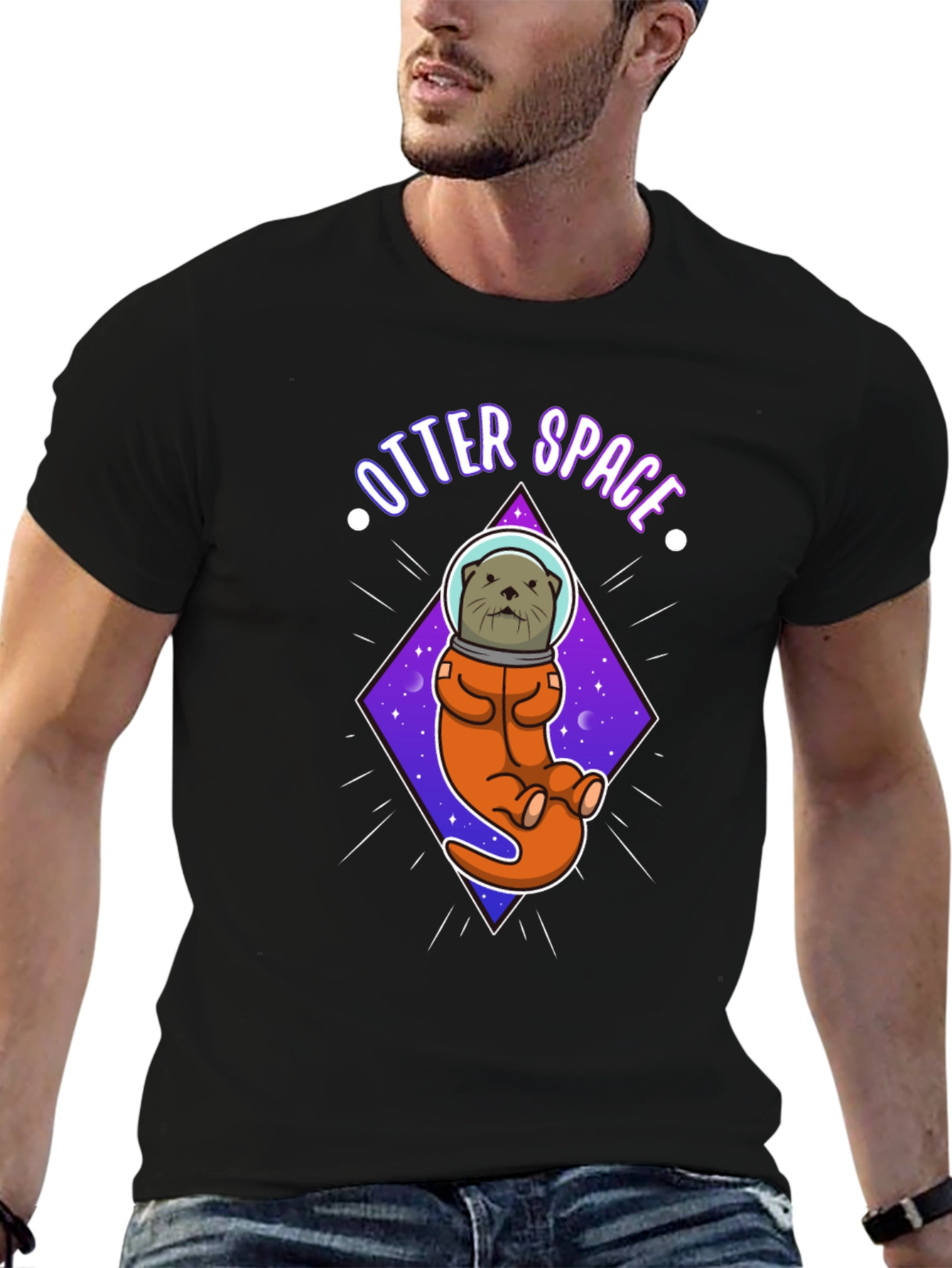 Black Otter Space Graphic T-Shirt view 6