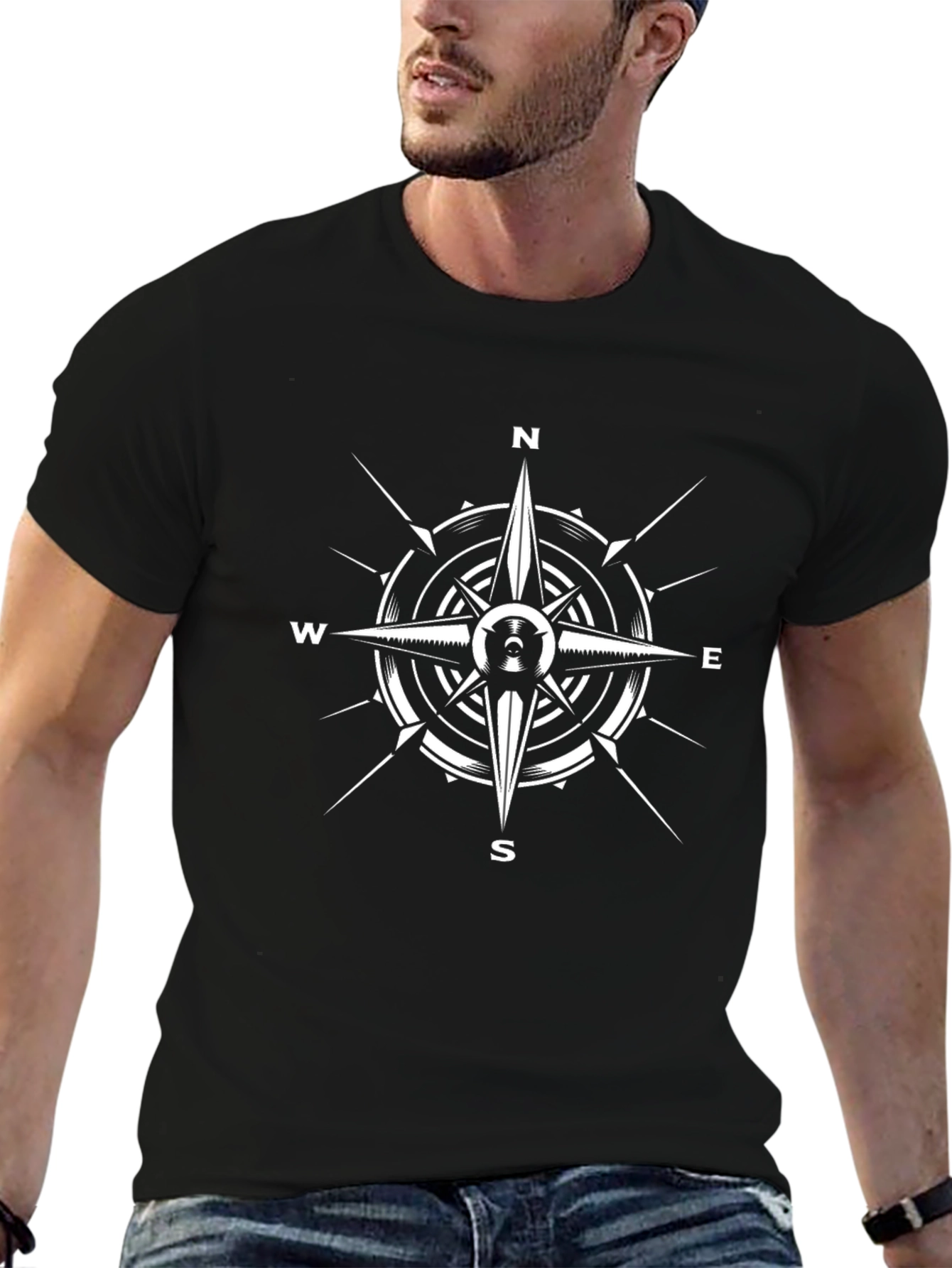 Black Compass Rose Graphic T-Shirt - Men's Black Tee view 6