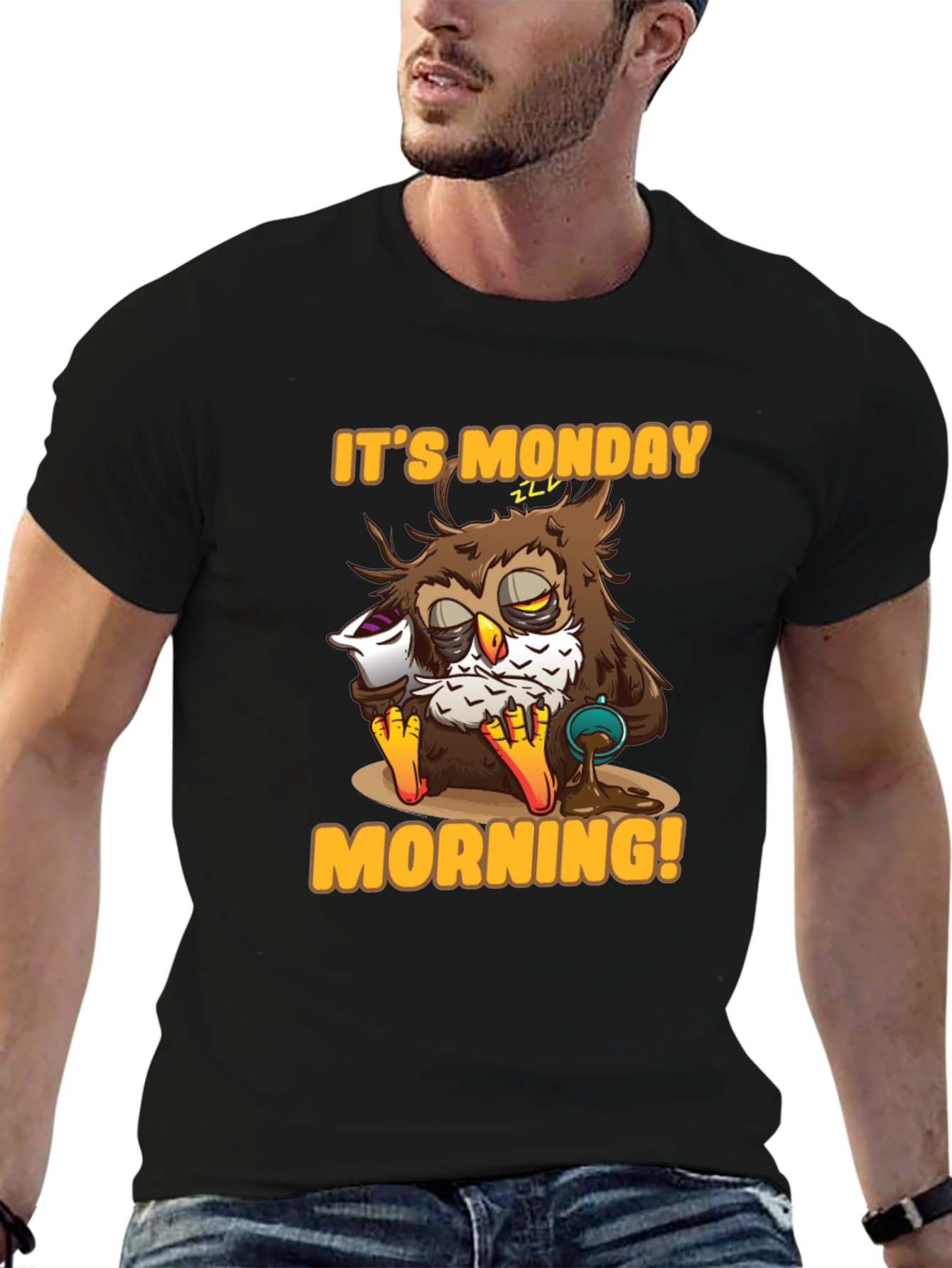 Black It's Monday Morning Owl T-Shirt view 6
