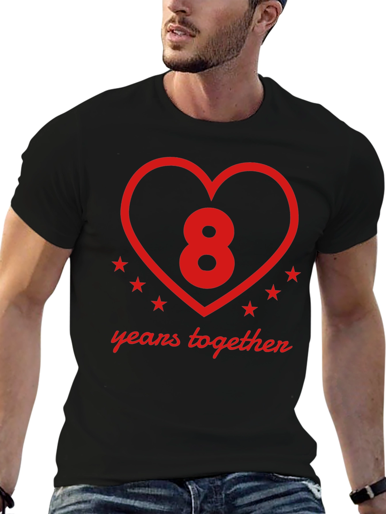 Black 8 Years Together Anniversary T-Shirt view 6