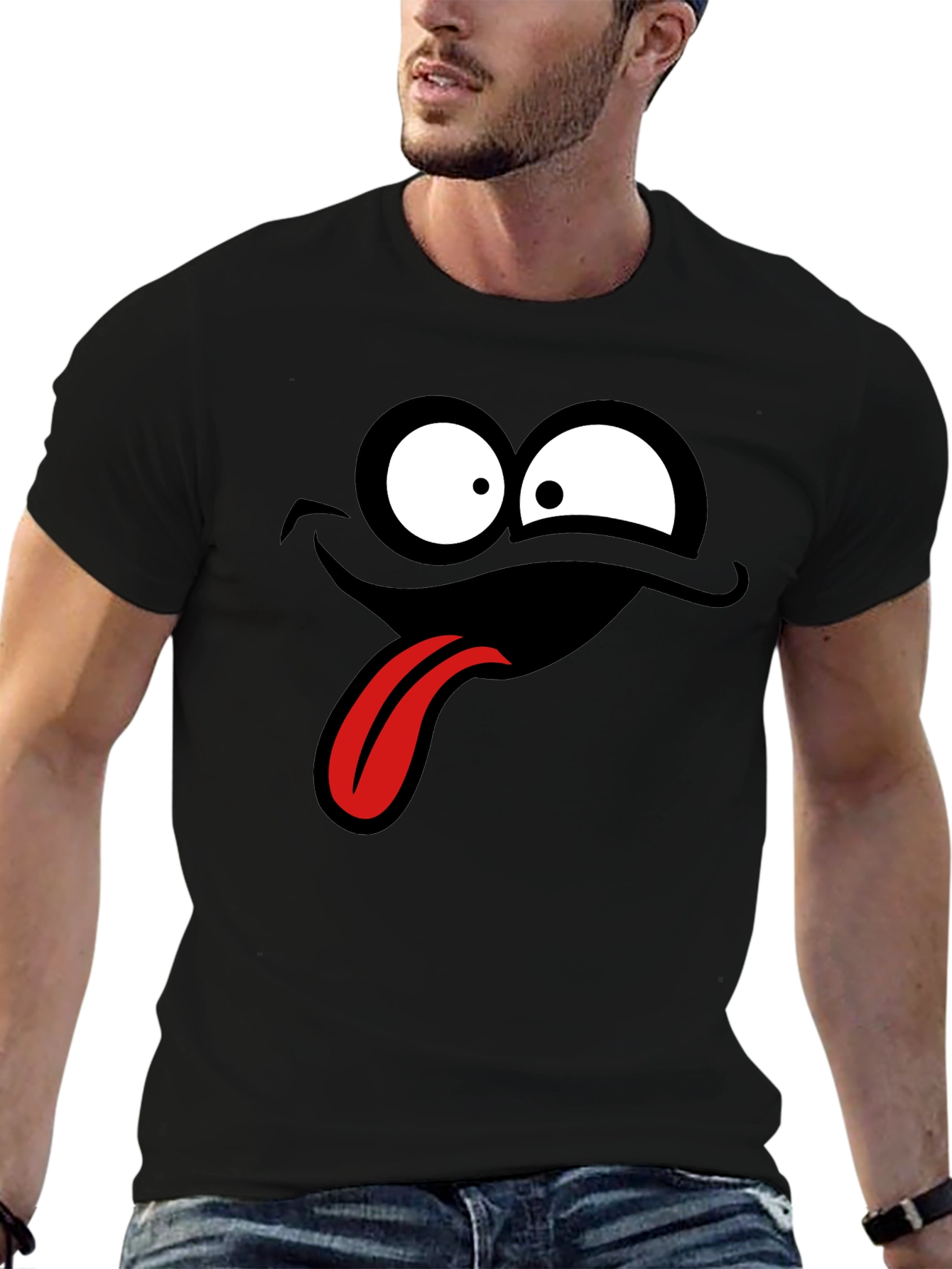 Black Funny Cartoon Face Black T-Shirt view 6