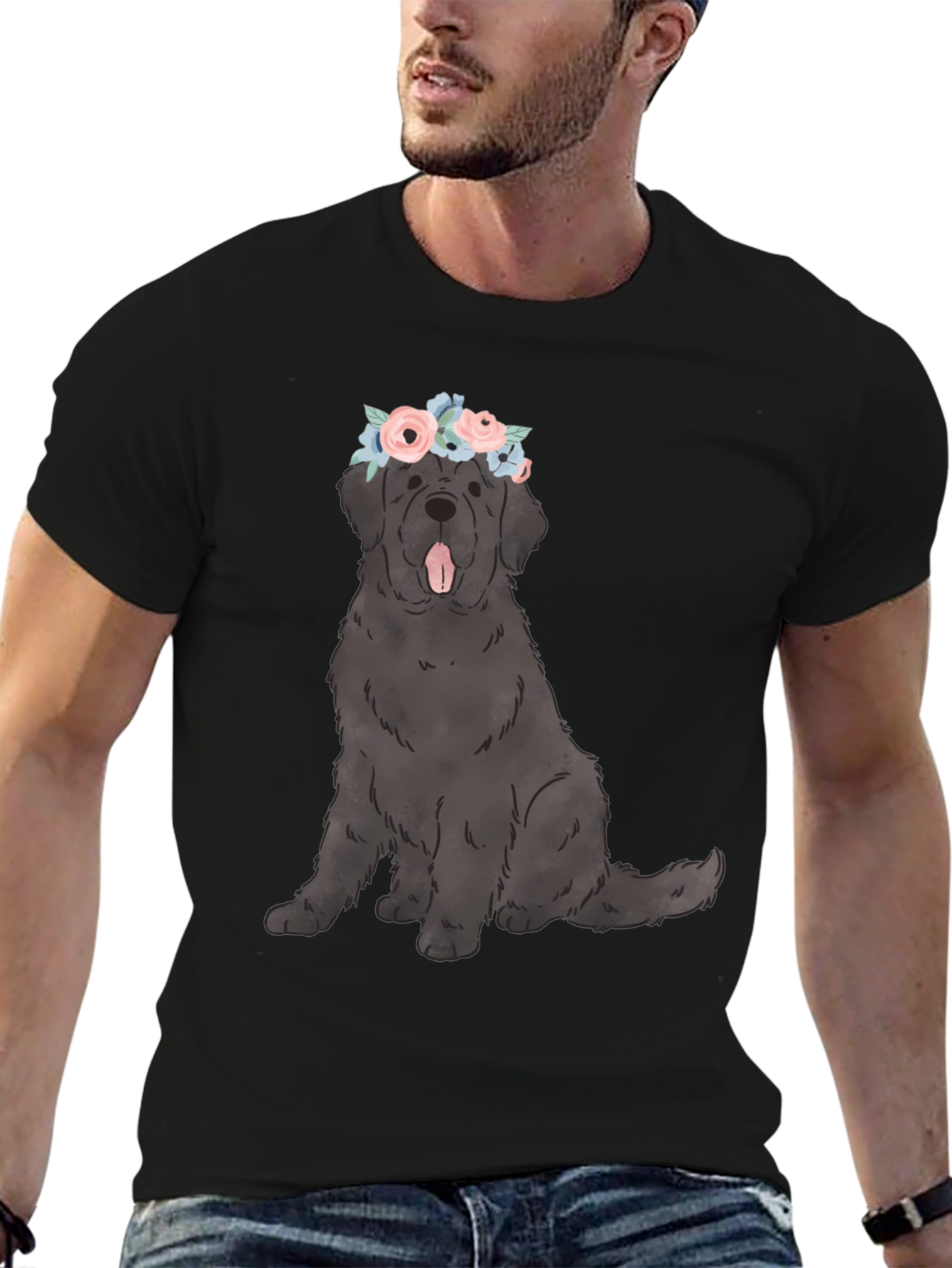 Black Dog with Flower Crown Graphic T-Shirt view 6