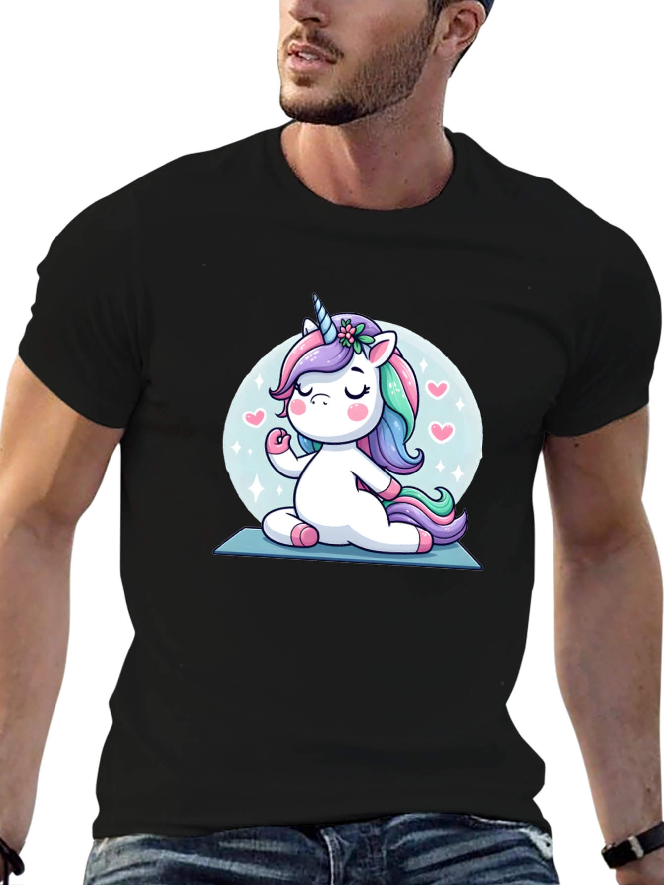 Black Yoga Unicorn Black T-Shirt view 6