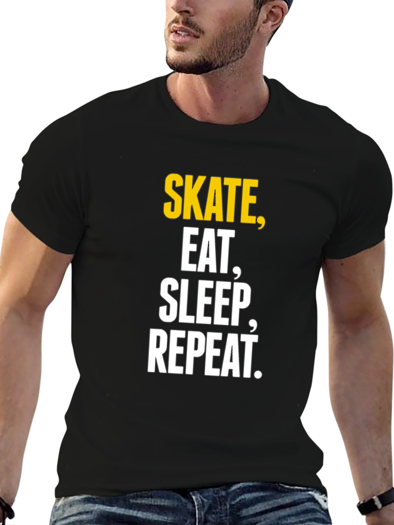 Black Skate Eat Sleep Repeat Graphic T-Shirt - Black Cotton Tee view 6