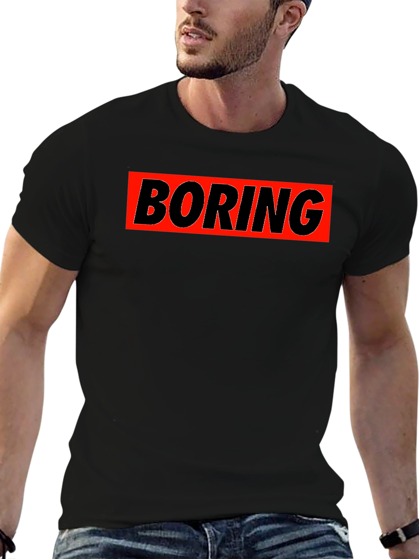 Black Boring Graphic T-Shirt - Classic Crew Neck view 6