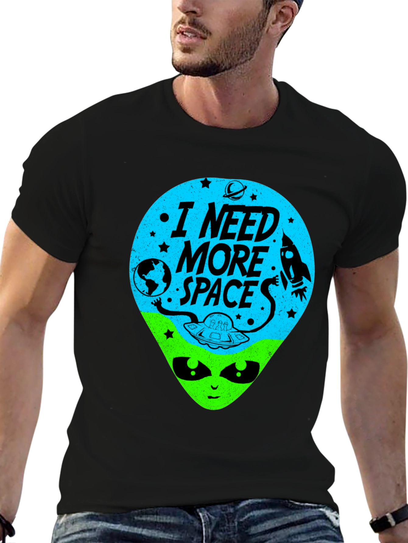 Black I Need More Space Alien Graphic Tee view 6