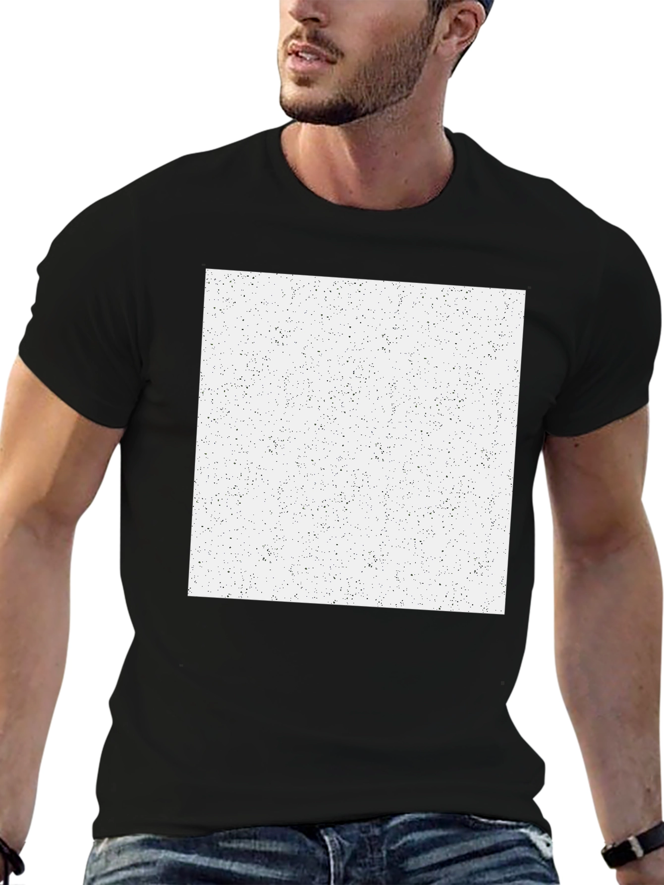 Black Men's Black T-Shirt with Speckled White Square Graphic view 6