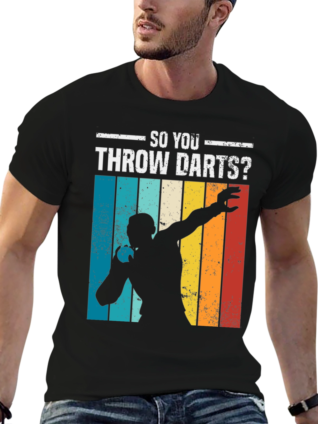 Black So You Throw Darts? Retro Style T-Shirt view 6