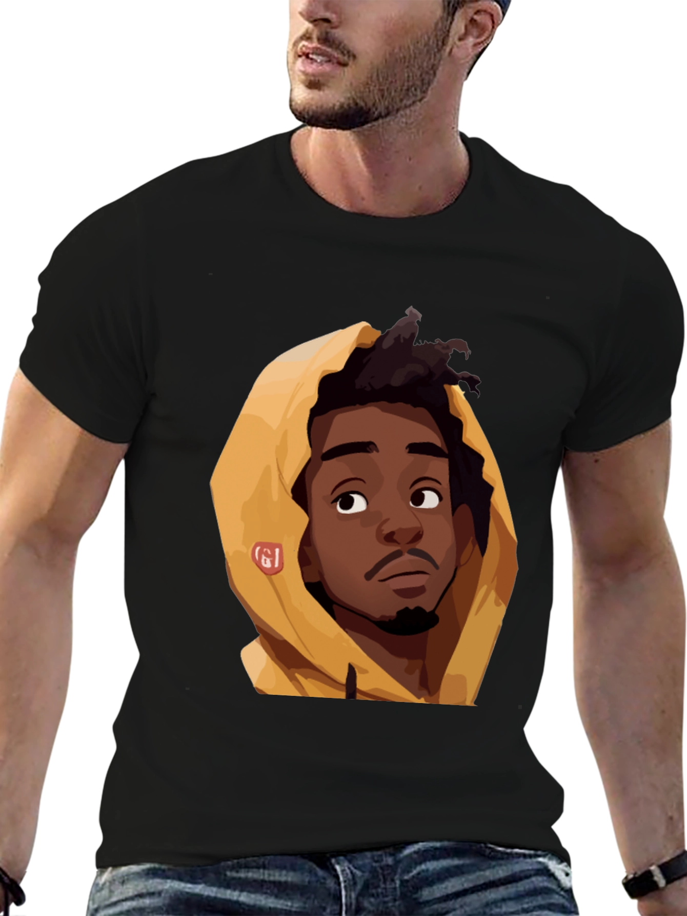Cartoon Portrait Graphic Black T-Shirt - 6