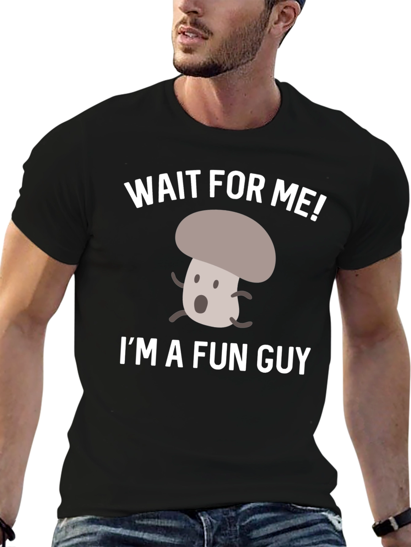 Black Fun Guy Mushroom Graphic T-Shirt view 6