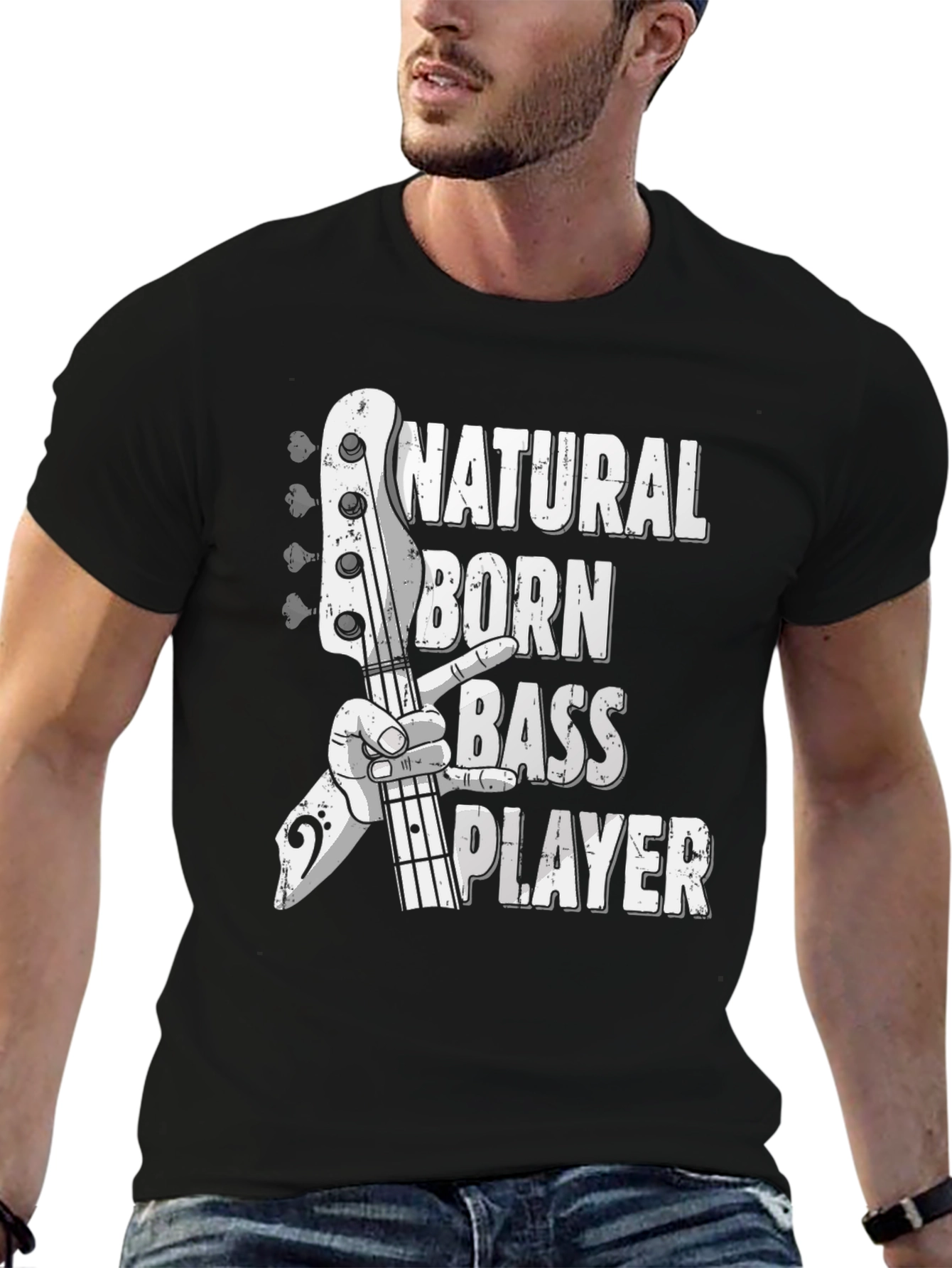 Black Natural Born Bass Player Graphic Tee view 6